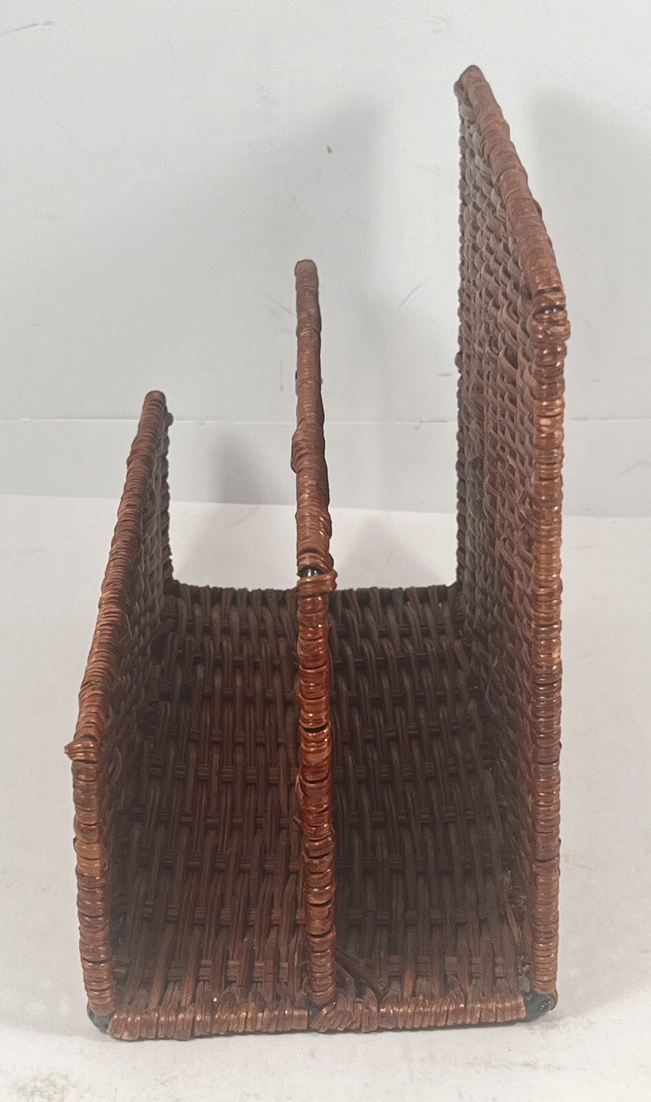 Vintage Woven Rattan Wicker 3 Compartment Letter Holder 7”x 9 1/4”
