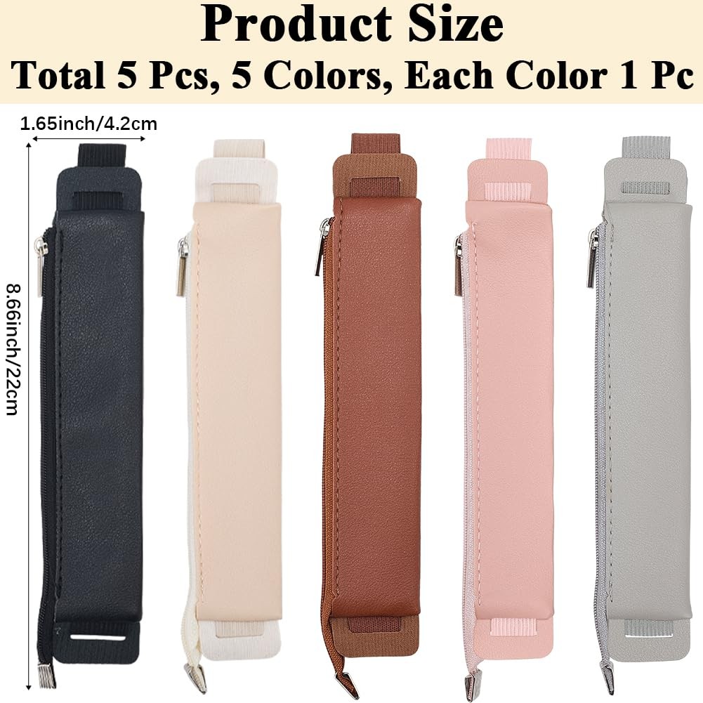 5PCS Elastic Pen Holder for Notebook 5 Colors PU Leather Pencil Case with Adj…