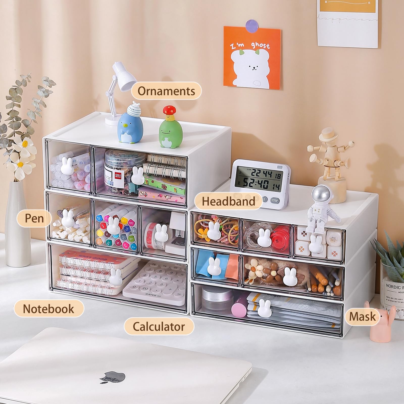 Jydesicr Plastic Desk Organizer with Drawers,Desktop Drawers White