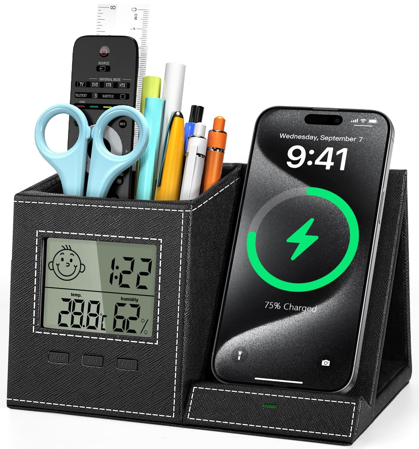 Investme Pen Holder with Wireless Charger, Built in Digital Indoor Thermomete…