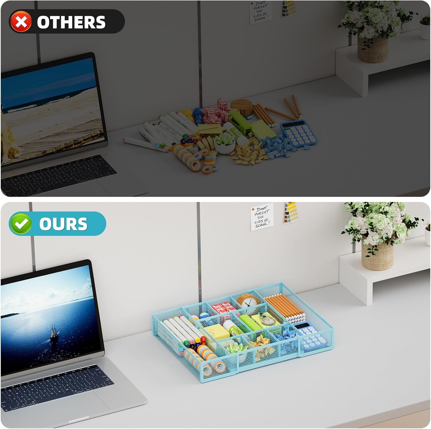 Expandable Desk Drawer Organizer, Mesh Drawer Organizer Tray with 10 Compartment