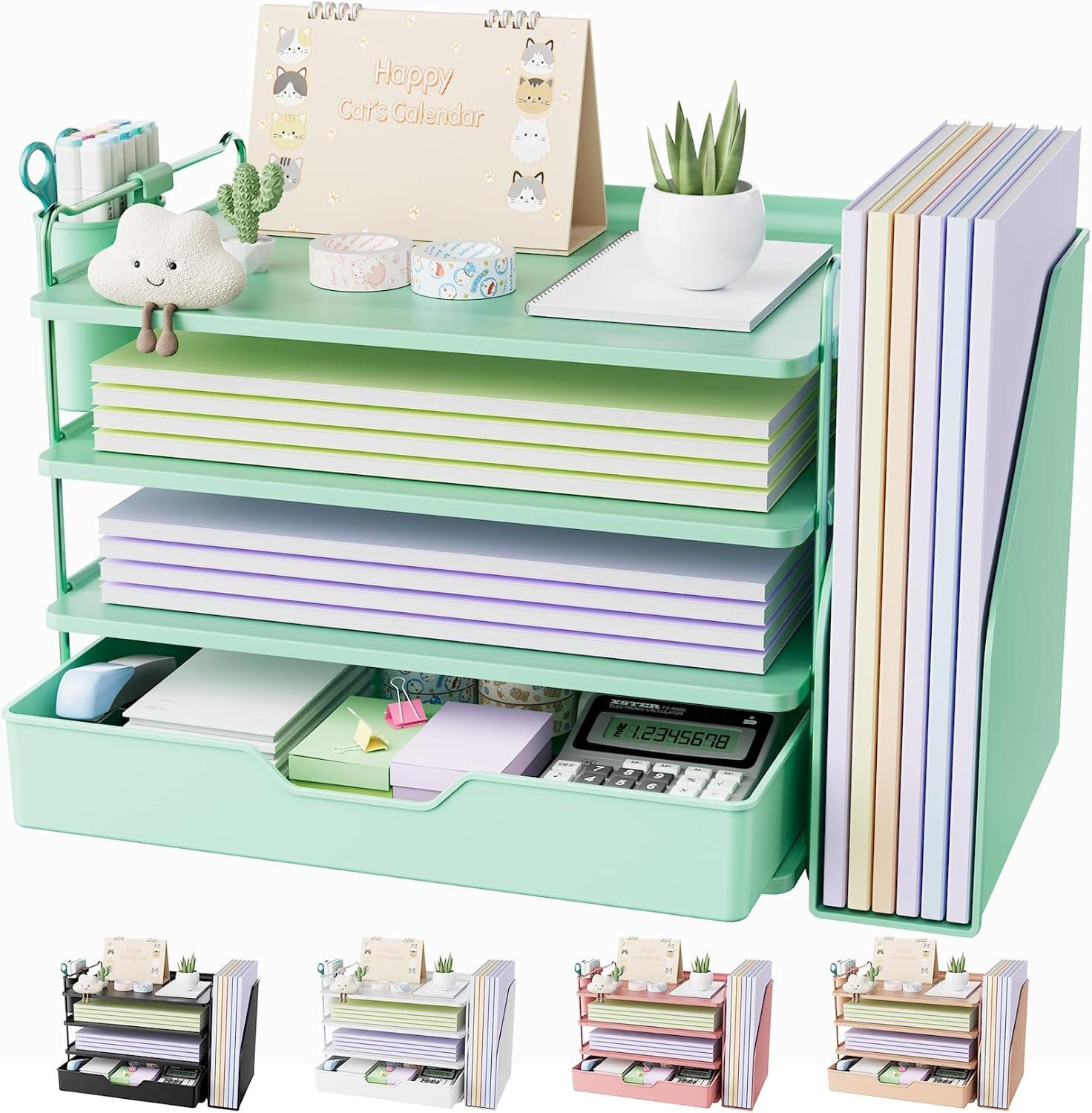 Desk Organizer – 4-Tier Office Desk Accessories with Drawer ＆ Pen Holder, Tool-F