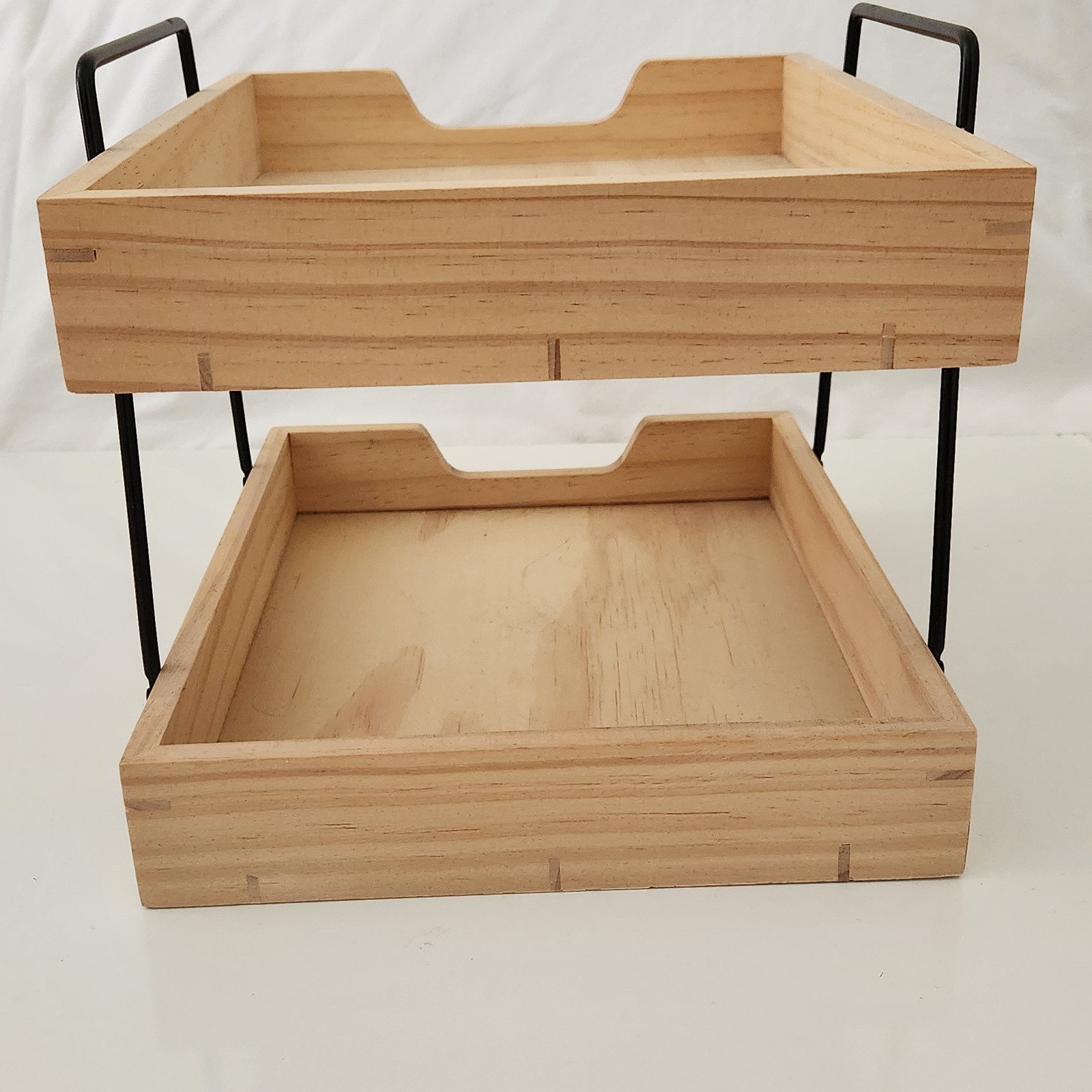 Hearth & Hand 2-Tier Pine Wood Metal Paper Tray Desktop Organizer Letter Holder