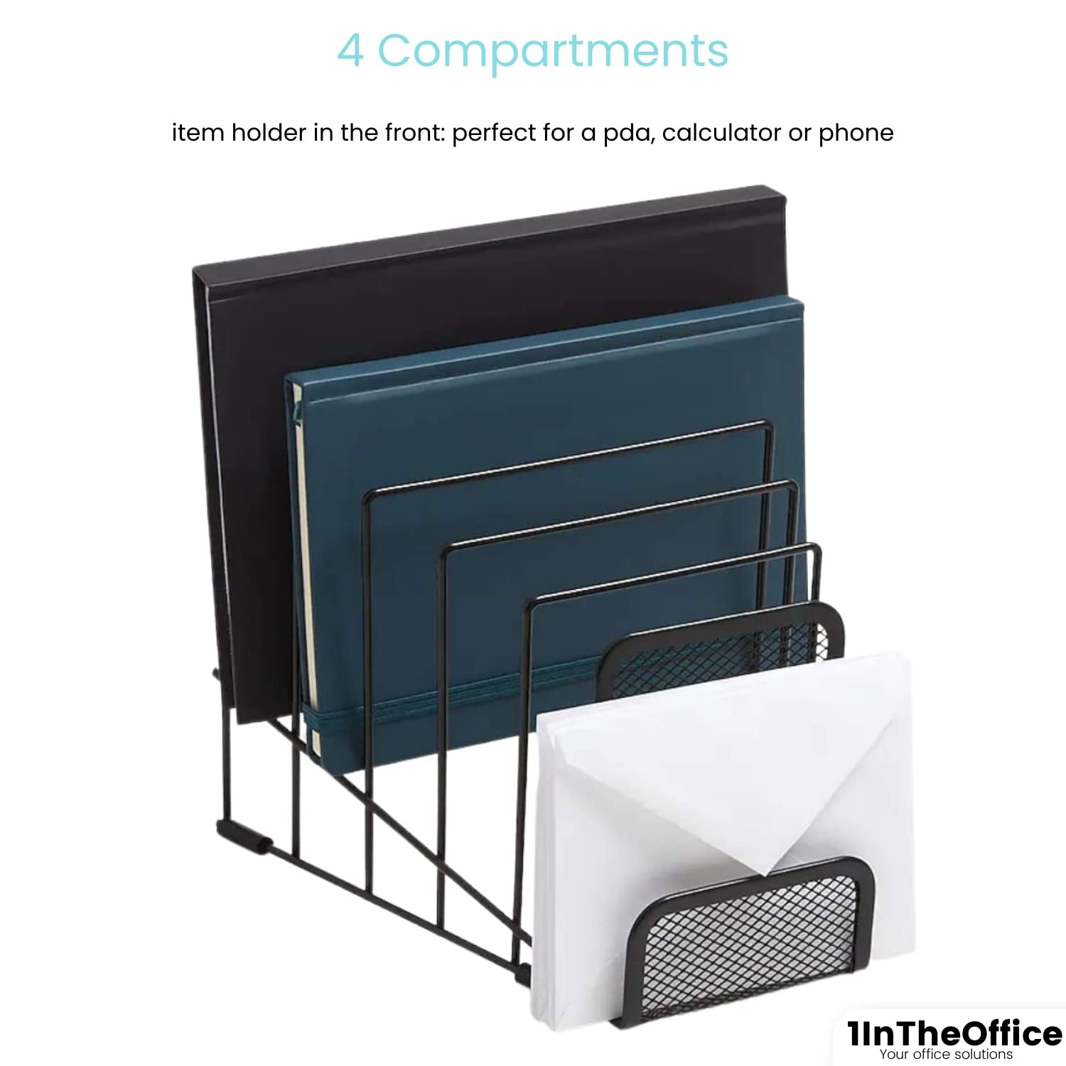 Metal Incline Desktop File Sorter, Black Wire Mesh Step Sorter, 6 Compartments