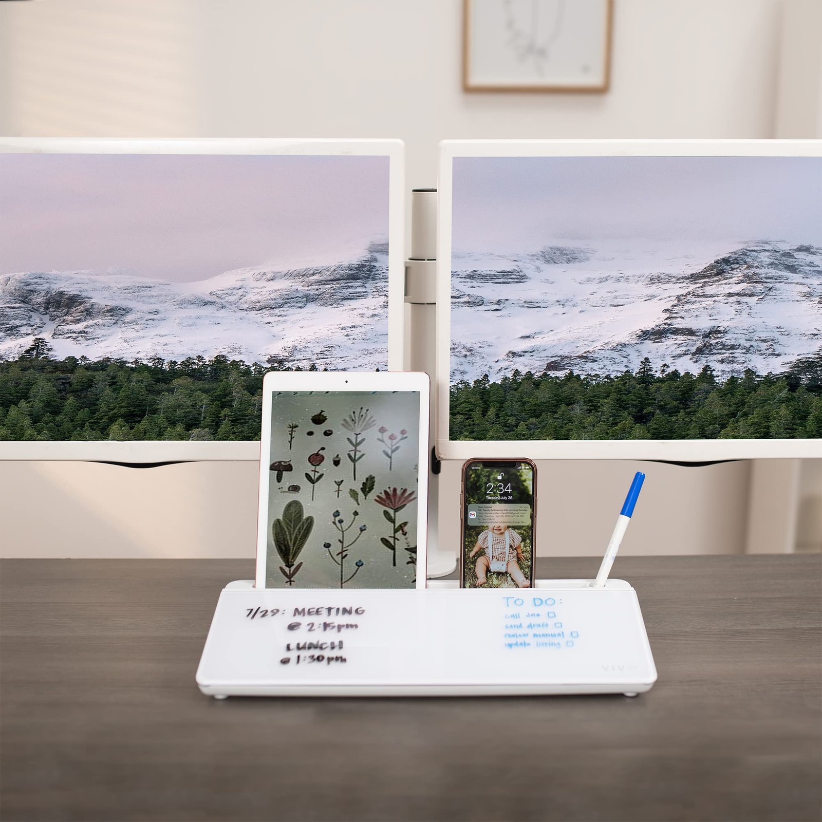VIVO Glass 16 x 7 inch Dry Erase Board with Storage, 16″W x 7″H, White