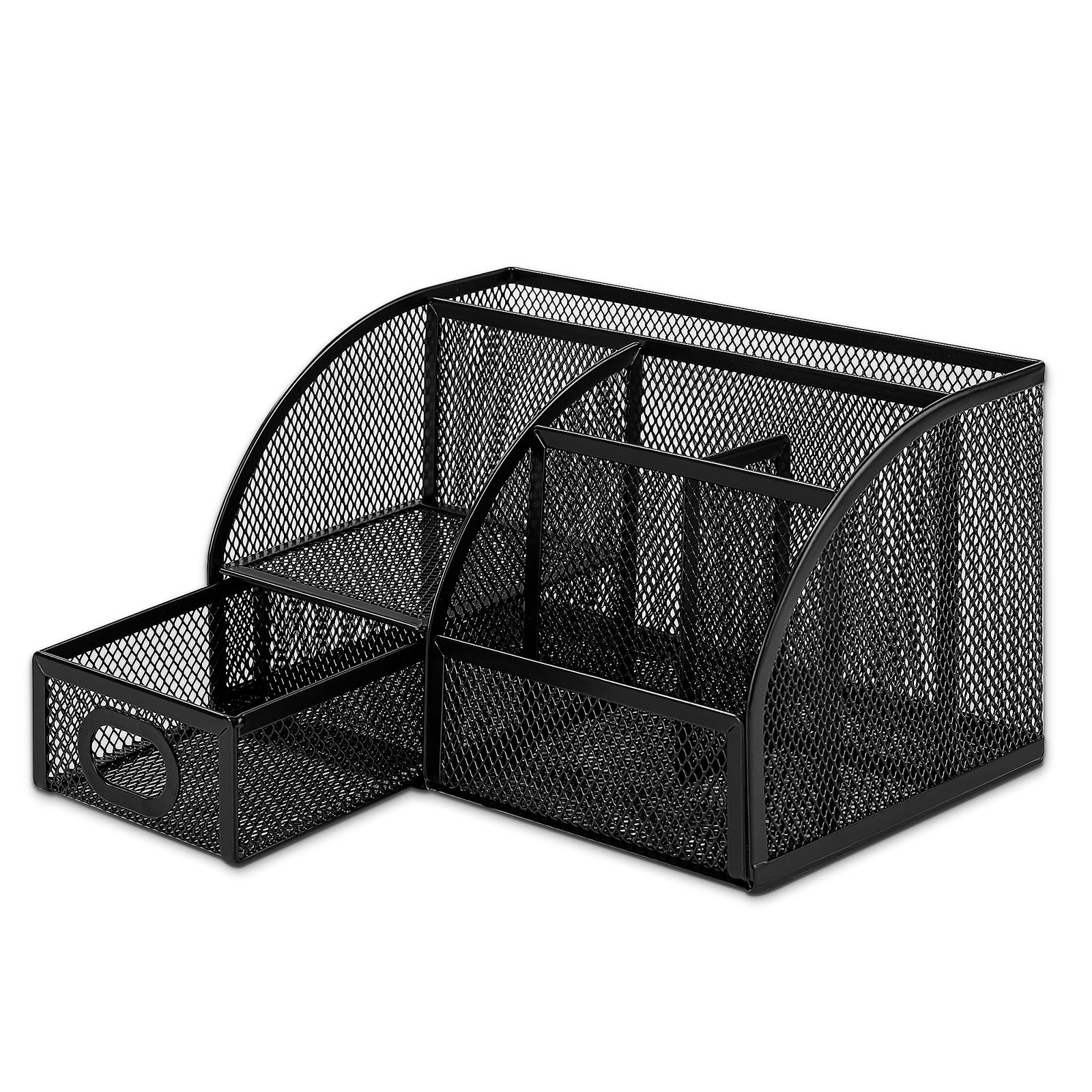 Amazon Basics Mesh Pen Holder and Desktop Desk 9.1″ x 5.9″ x 5.5″, Black
