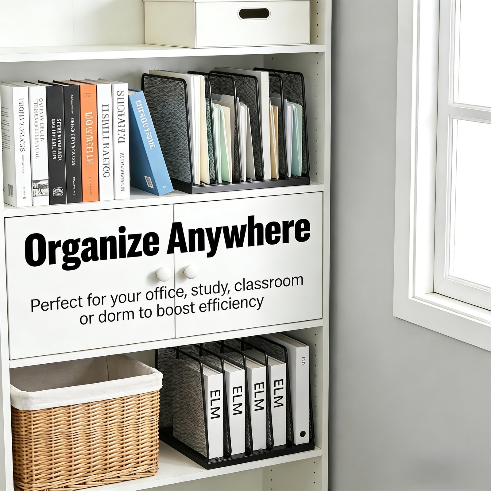 5-Section File Organizer for Desk, Wood Mesh Desktop File Organizer, File Sor…