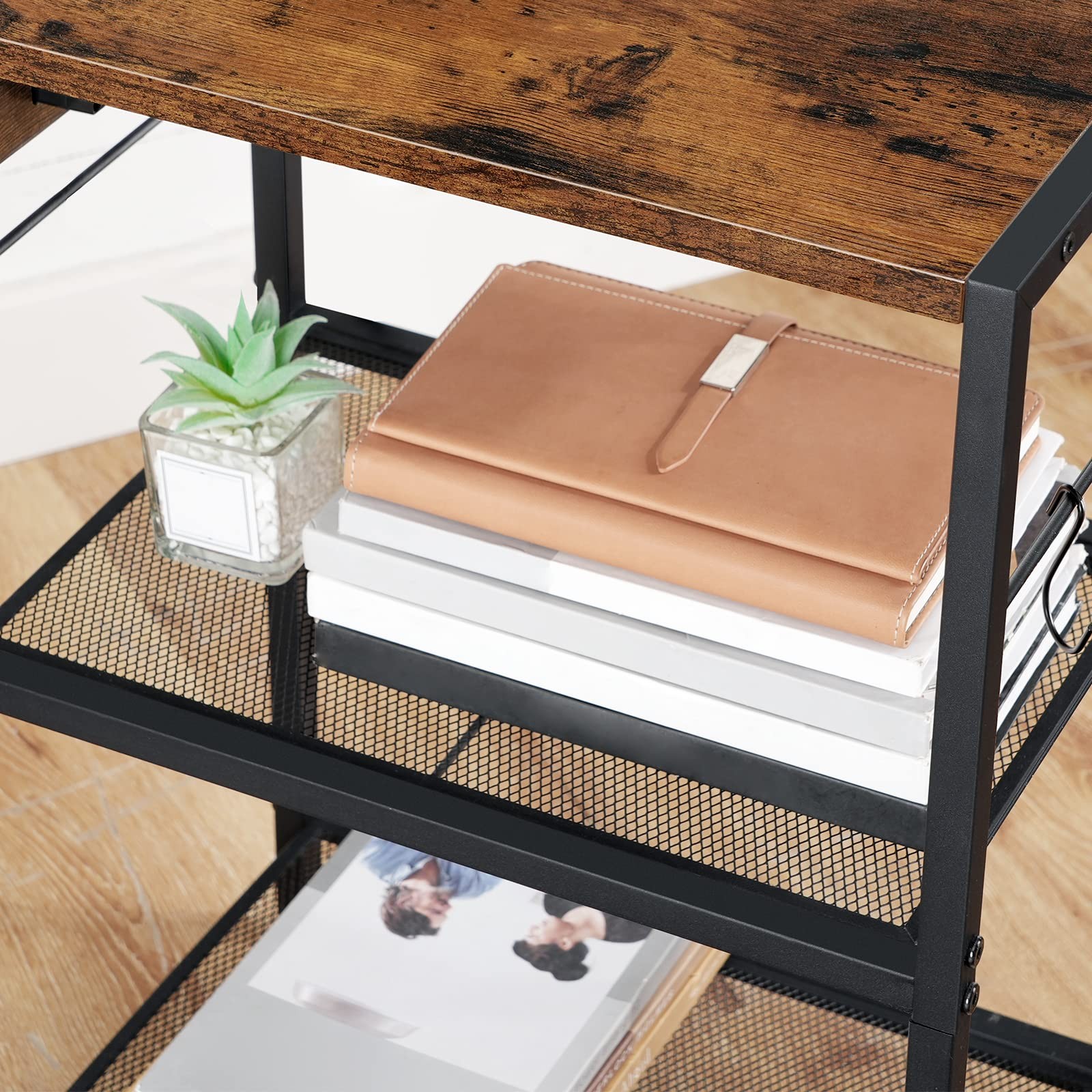 HOOBRO Industrial Printer Stand, 16.5” x 11”x 25.2”, Rustic Brown + Black