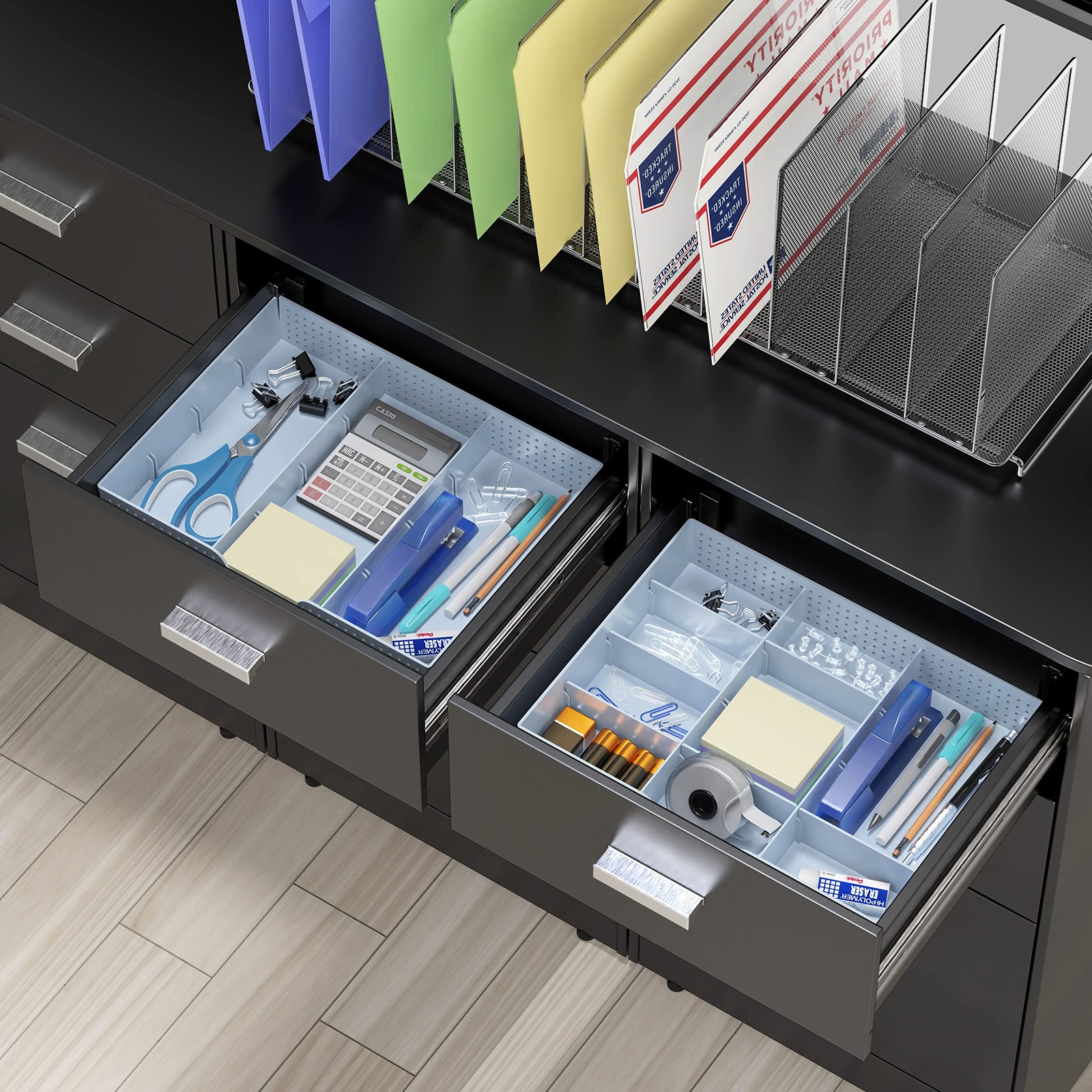 Simple Houseware Drawer Organizer Tray with 9 Adjustable 1 Pack, Blue