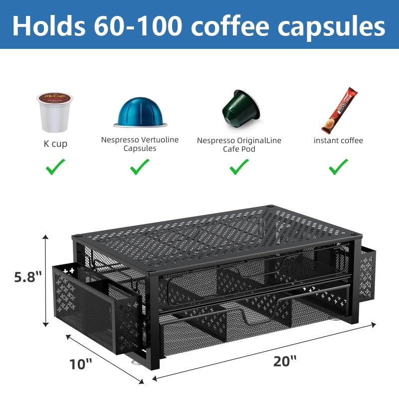 Simple Trending Coffee Pod Holder for K Cups, with 20″D x 10″W x 5.8″H, Black