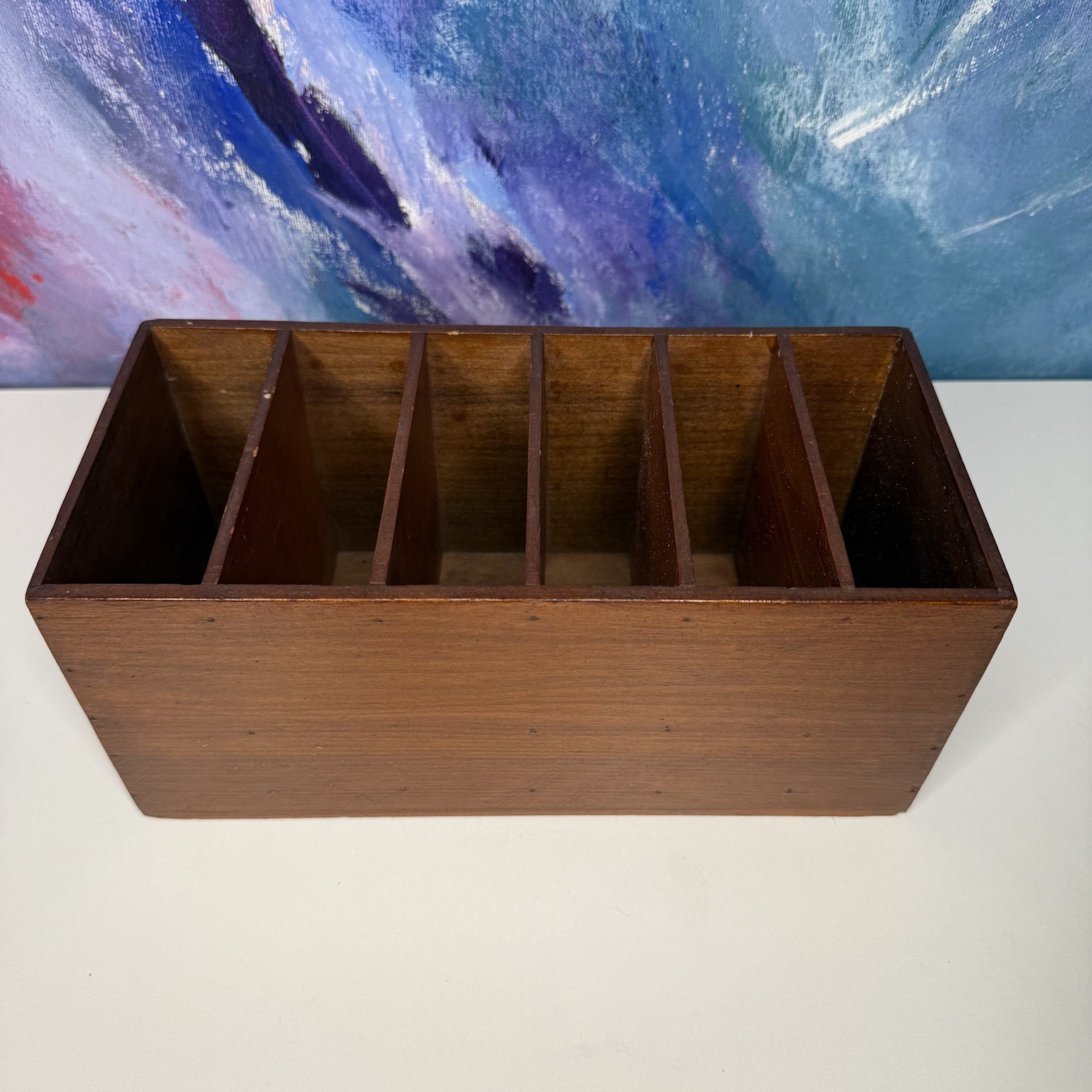 Wood Shelf Letter Organizer Desk Supply Cubby 6 Slot Vintage Small Handmade Box