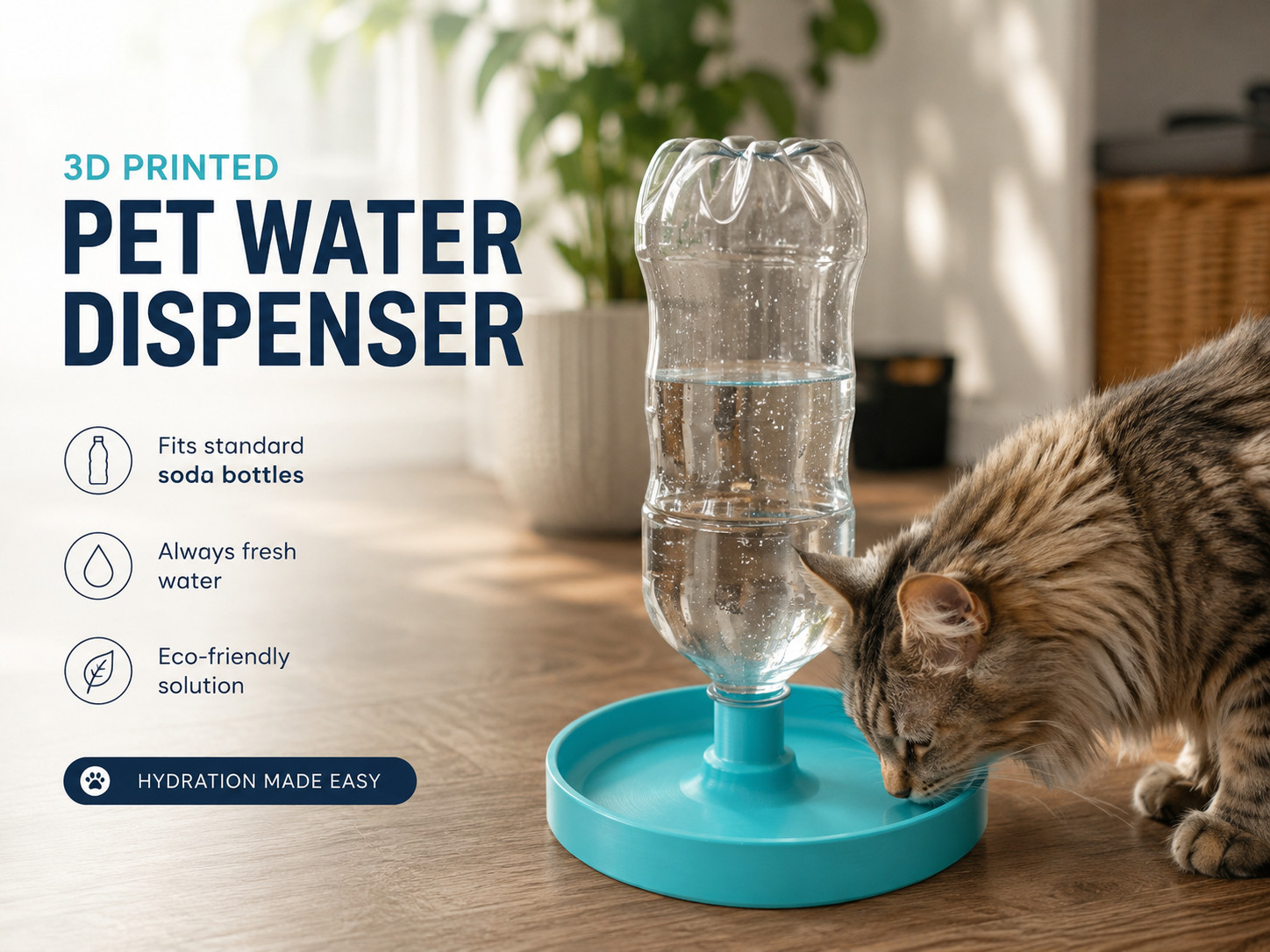 Automatic Pet Water Dispenser – Fits Standard Bottle 3D Printed