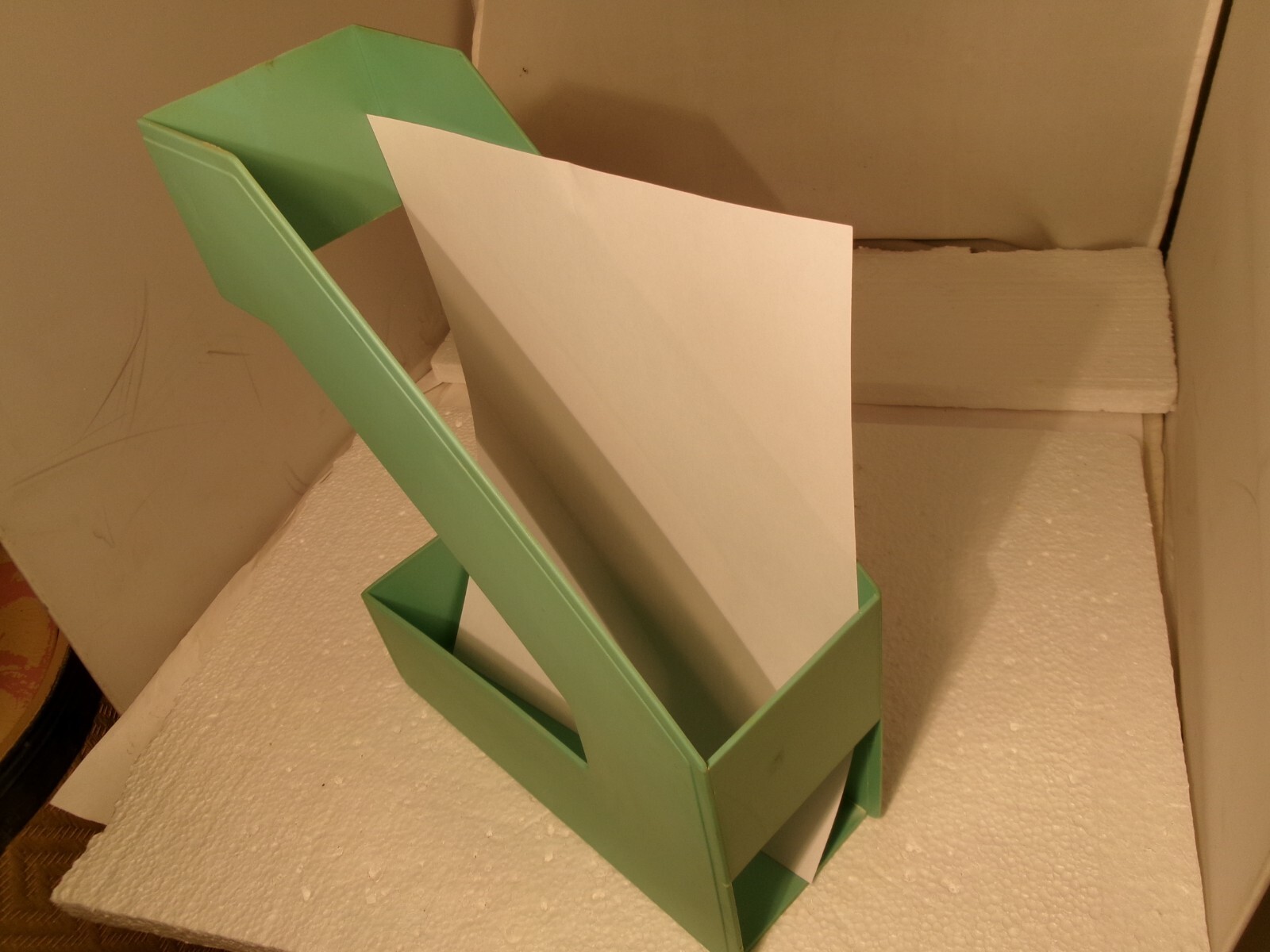 2 Vintage Pink and Green Plastic Magazine Rack File Holder Desk Organizers