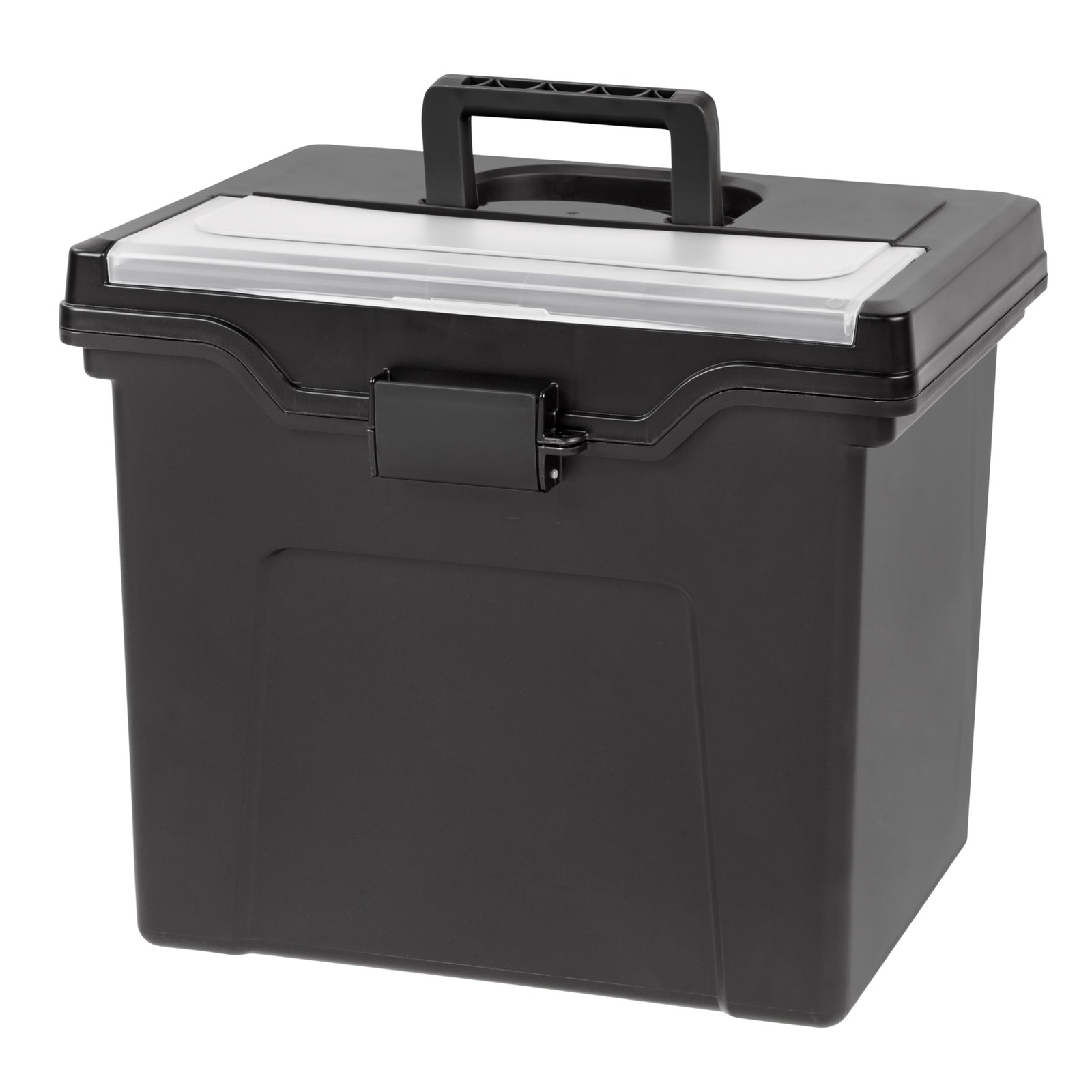 IRIS USA File Box with Lid Organizer for Letter Single, Black w/ Handle
