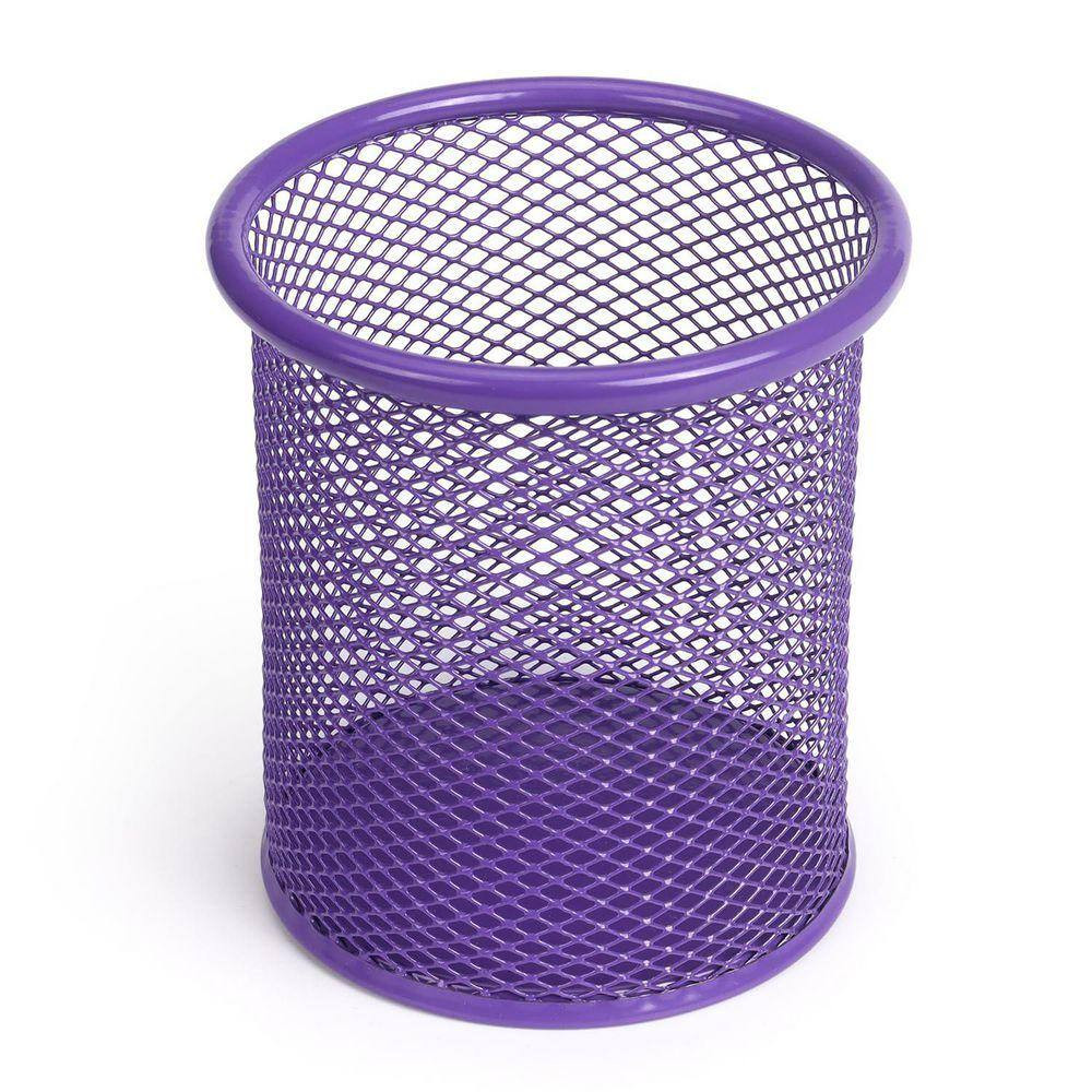 3.5 X 3.5 X 3.9 Inches Mesh Metal Pen Holder Cup for Desk Office, Purple, Holds