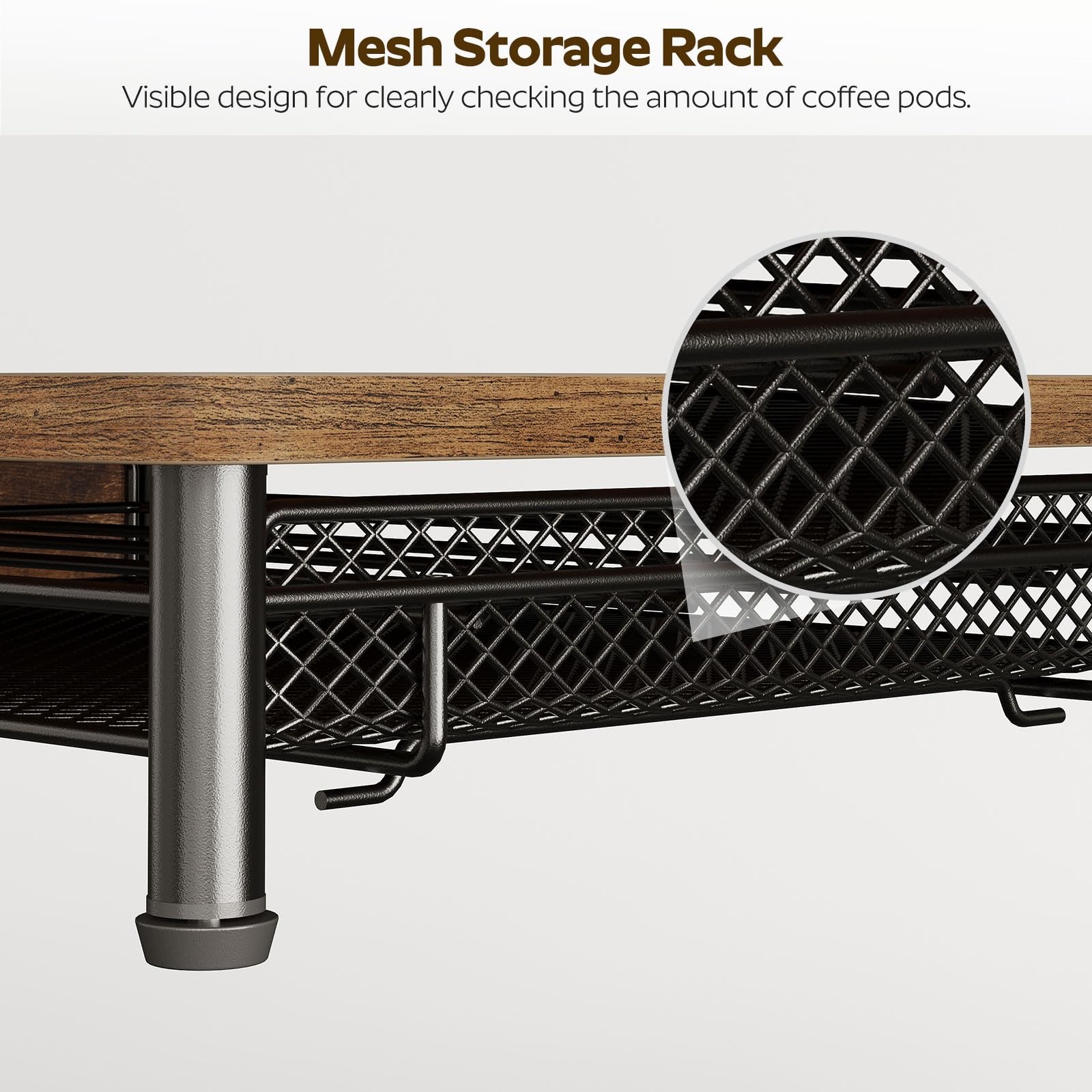 YATINEY Coffee Pod Drawer Holder, 11.8″ x 15.7″ x 3.5″, Rustic Brown + Black