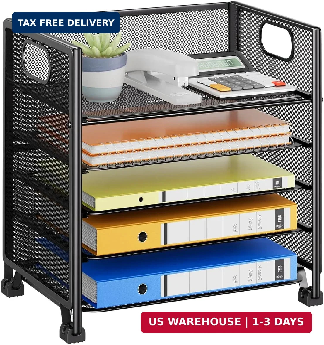 Simple Trending 5-Tier Letter Tray Organizer, Metal Mesh File Holder, Black | 5-