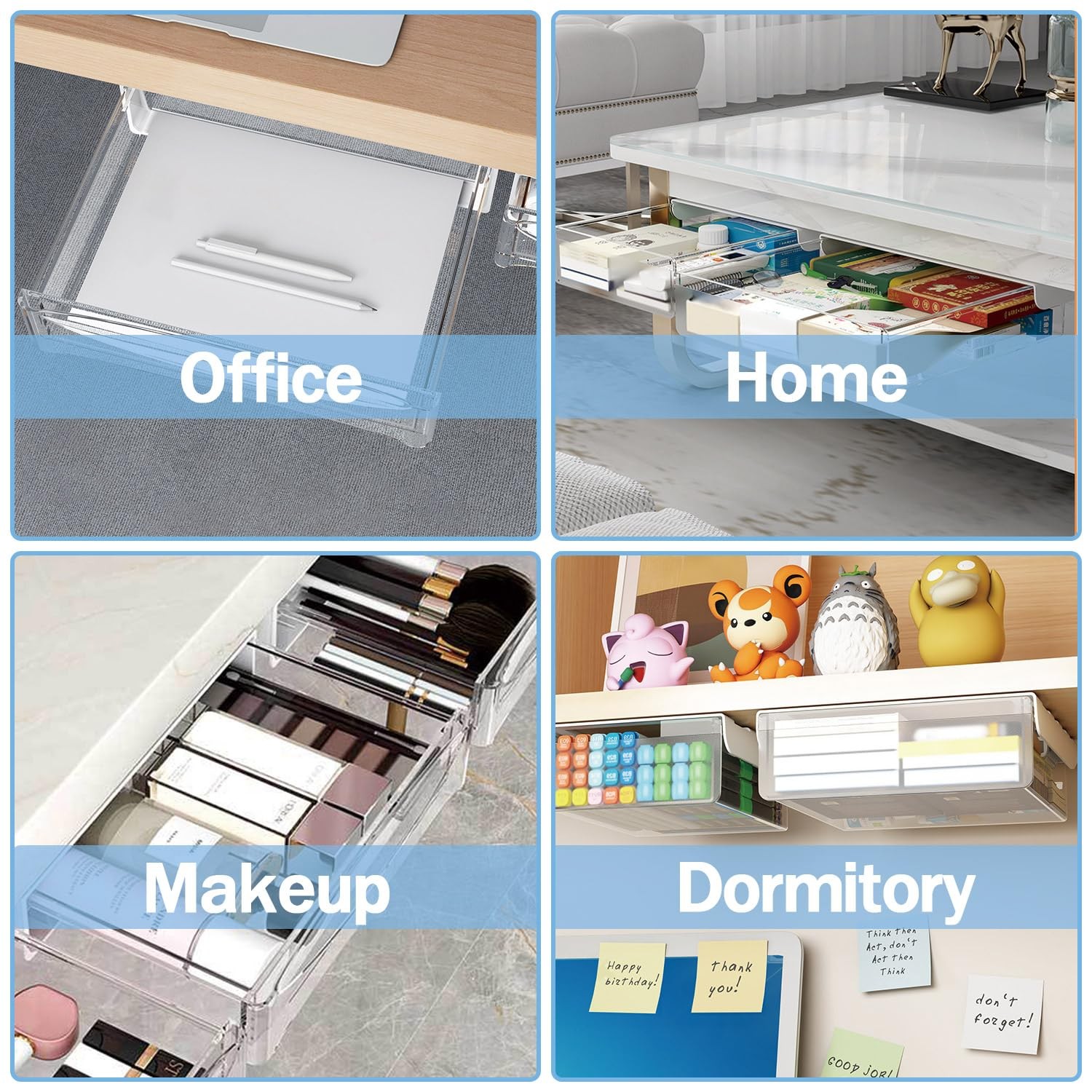 Large Under Desk Table Drawer Storage Organizer A4 Hidden Tray Clear White