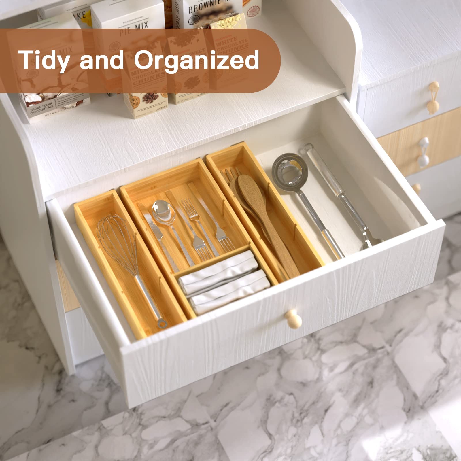 DUJEN Bamboo Drawer Organizer 1 piece 12.5X6.2 & 2 pieces 12.5X3.1, BAMBOO