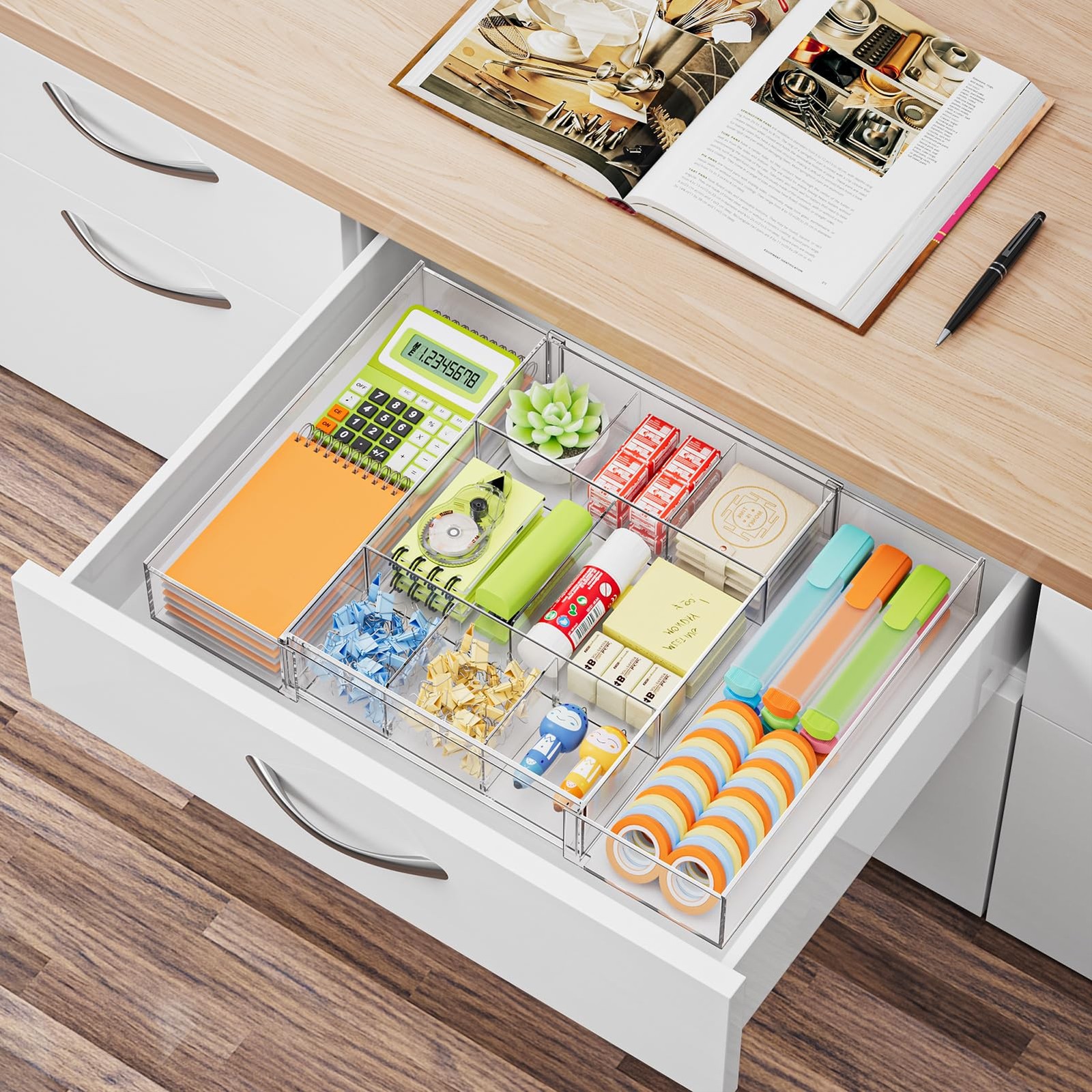 Marbrasse Expandable Desk Drawer Organizer, Clear Plastic