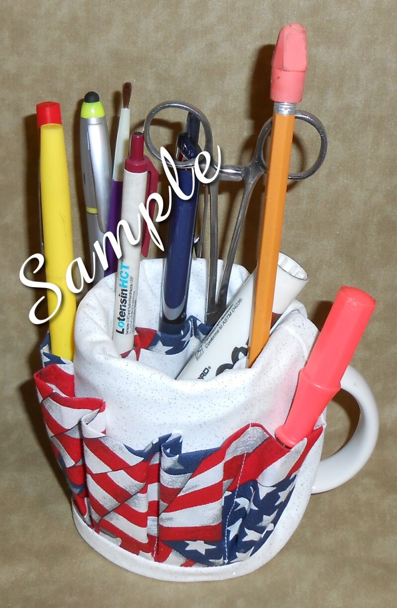 Coffee Cup Caddy Seashells Beach Sand Starfish Pens Pencils Mug Holder Handmade