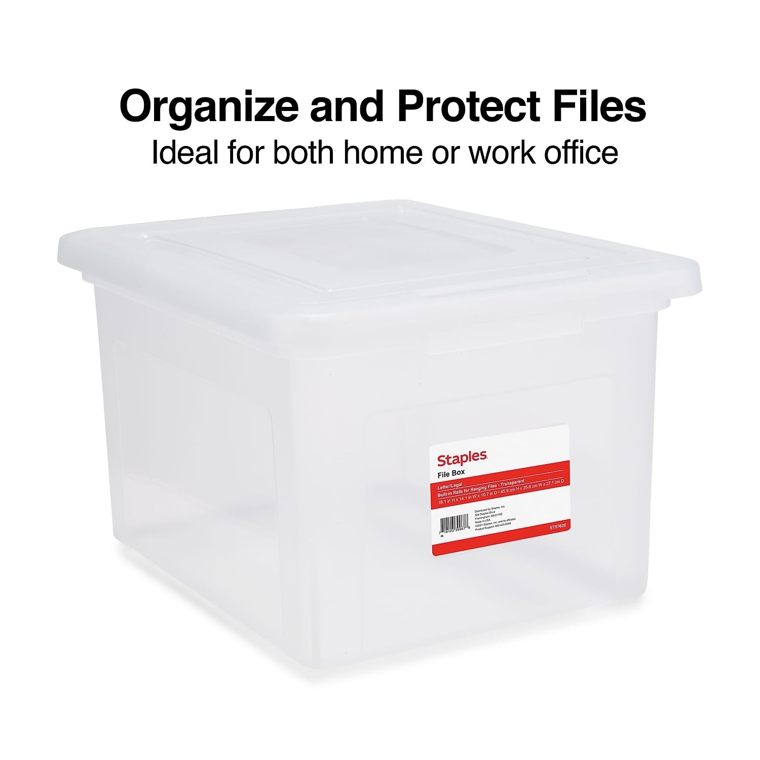 STAPLES Hanging File Folder Box, Storage Bin Organizer, Snap 1 Pack, Clear