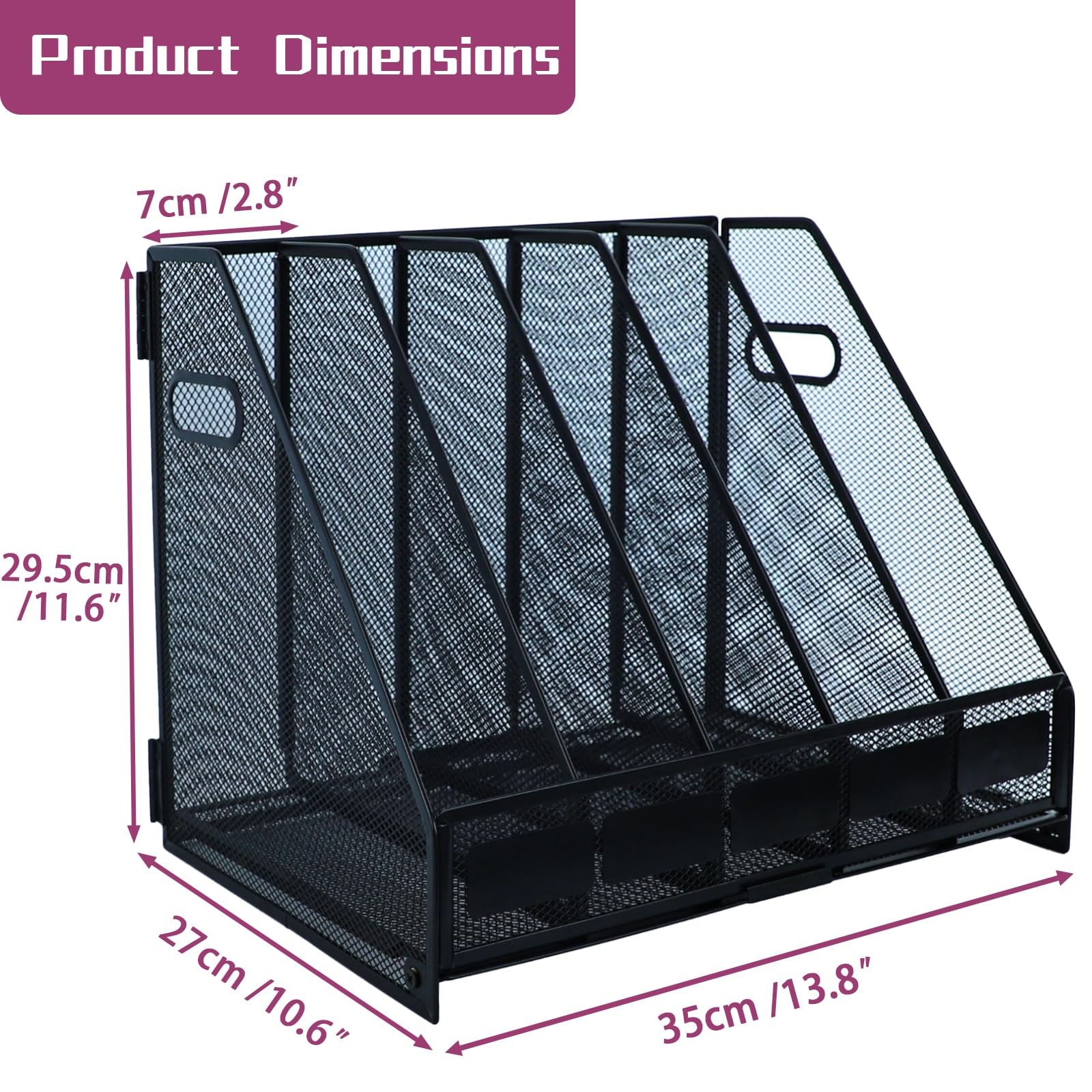 ideallife Desk Organizers, Metal Magazine File Holder 5 Compartments, Black