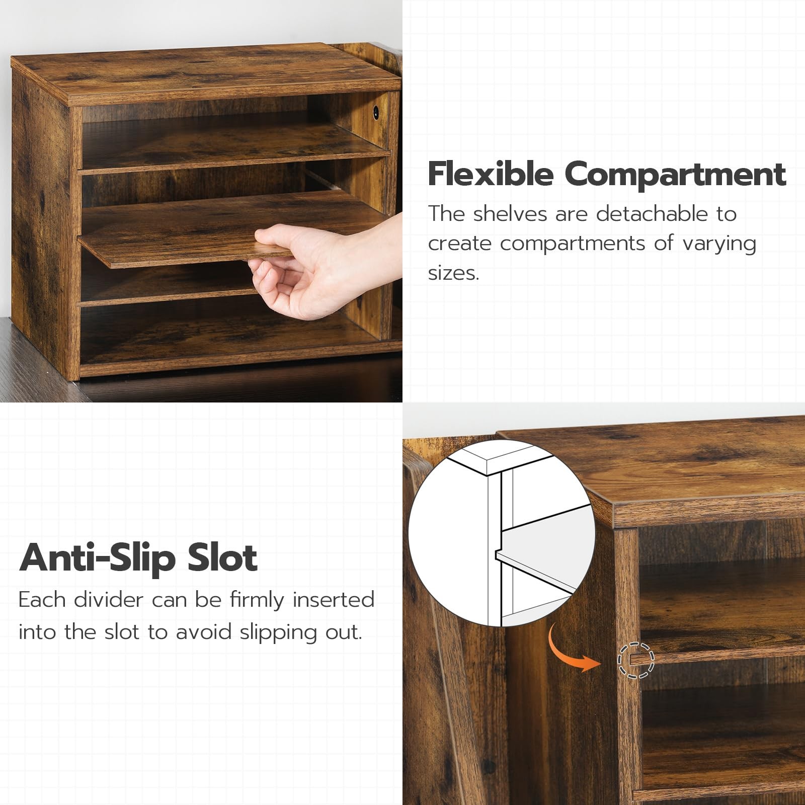 Mail Sorter Literature Organizer Adjustable Shelf Wood Rustic Brown FG41WF01