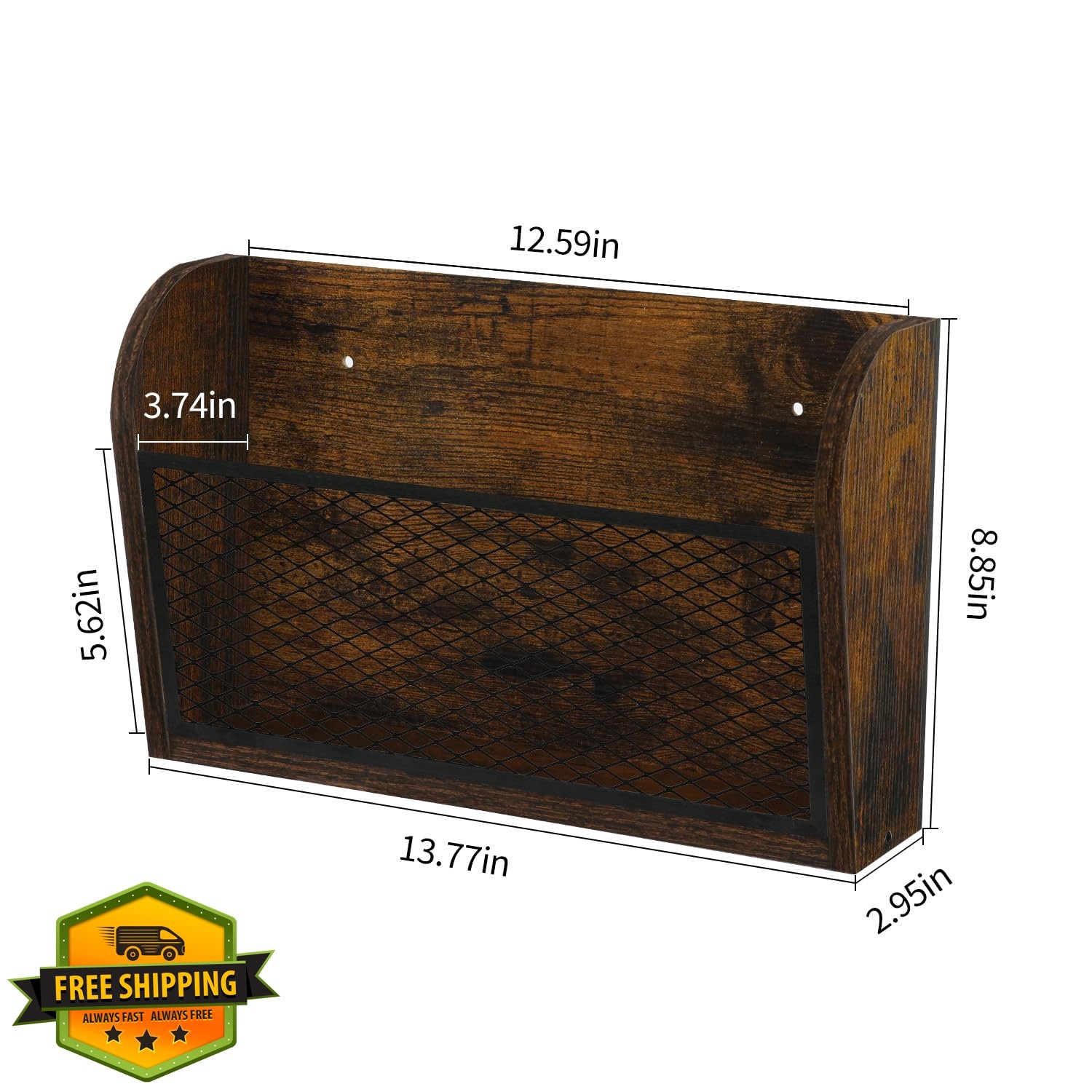 YINMIT 2PC Rustic Brown Wall File Organizer