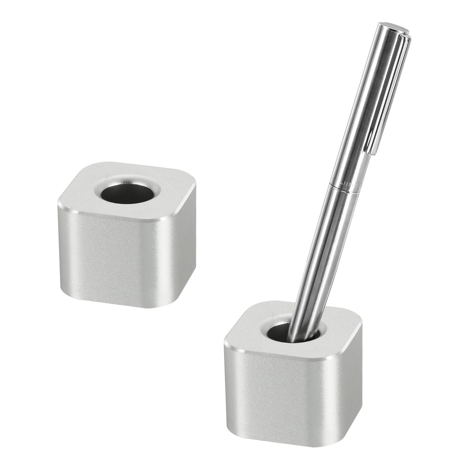 2 Pcs Aluminum Single Pen Stand Holder Pen Holder Base for Home Office, Silver