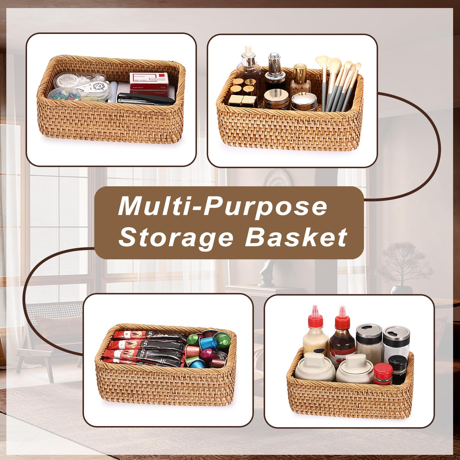 Small Remote Basket for Coffee Table Entryway Living Room Rattan Serving Tray…
