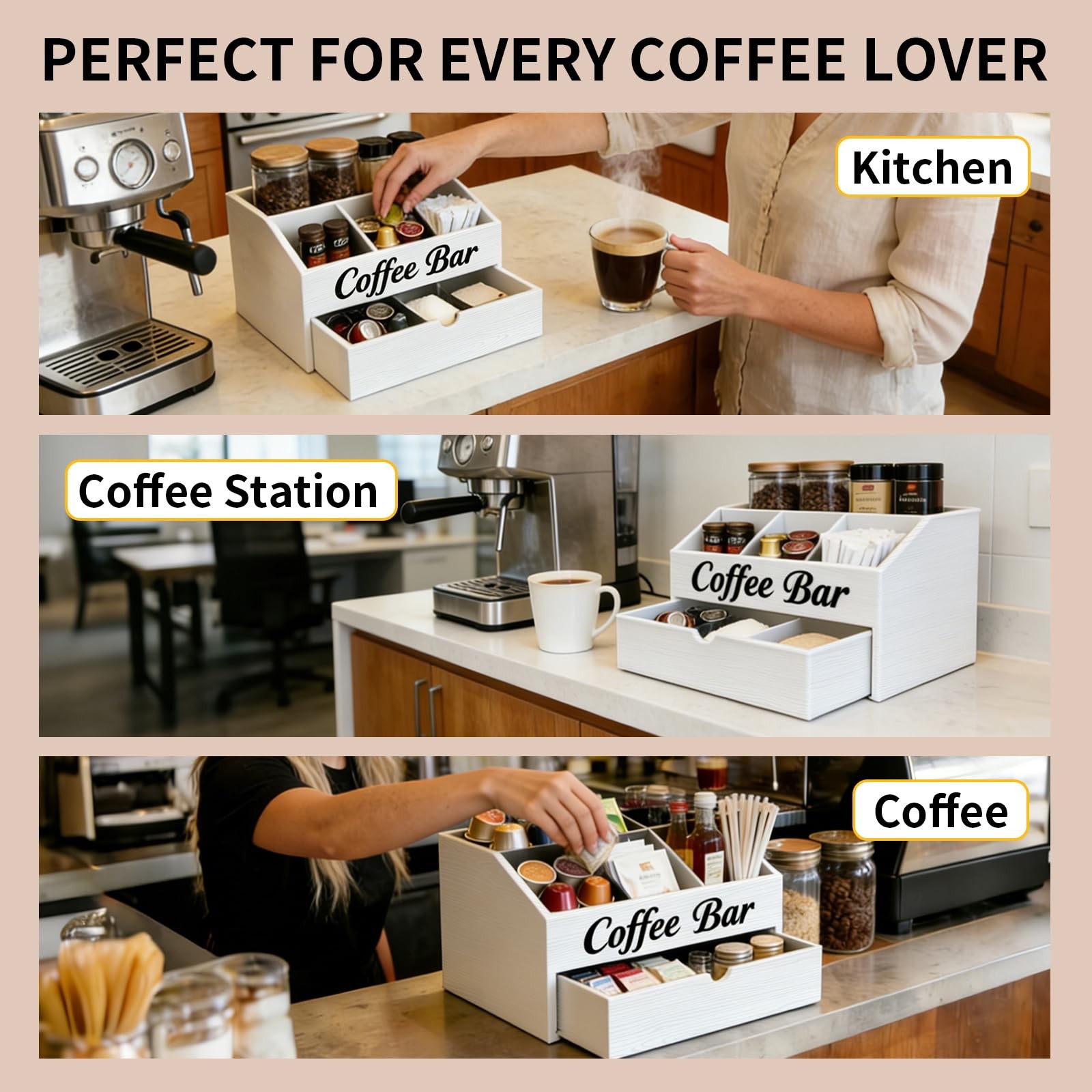 Eastsign Coffee Bar Organizer for 11.81 x 12.99 x 5.91 inches, White