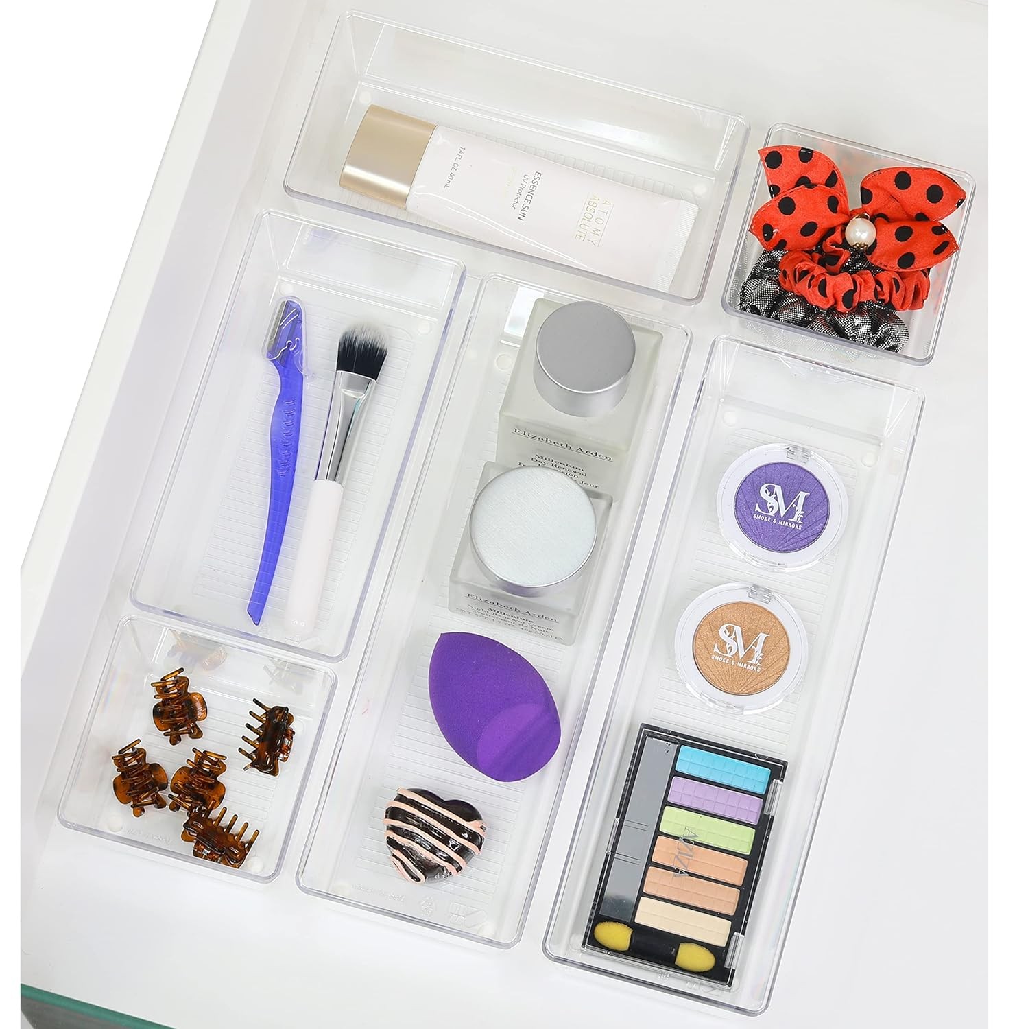 Clear Desk Organizer Office Storage Bins Drawer Dividers Assorted Sizes