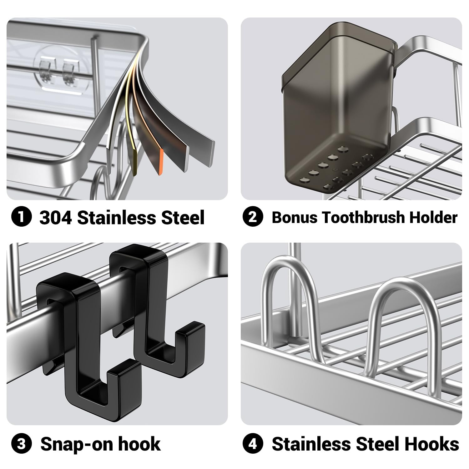 AKTECKE Corner Shower Caddy Shelf Rack: 2 Pack 9.6″×9.6″×2.6″, bright silver