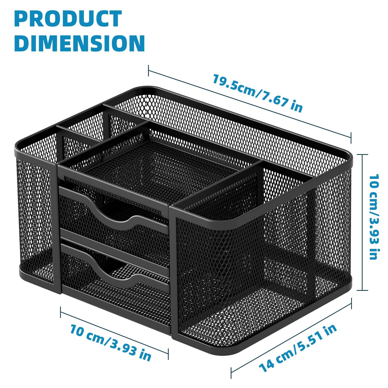 Marbrasse Mesh Desk Organizer, Pen Organizer with 2 Drawer, Multi-Functional Pen