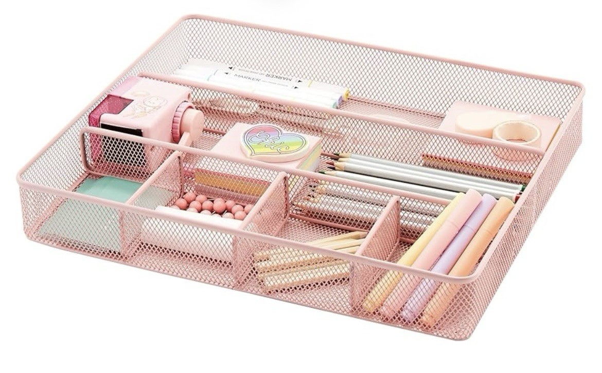 Annova Desk Top Organizer Tray for Office Organization – Metal Mesh – Pink