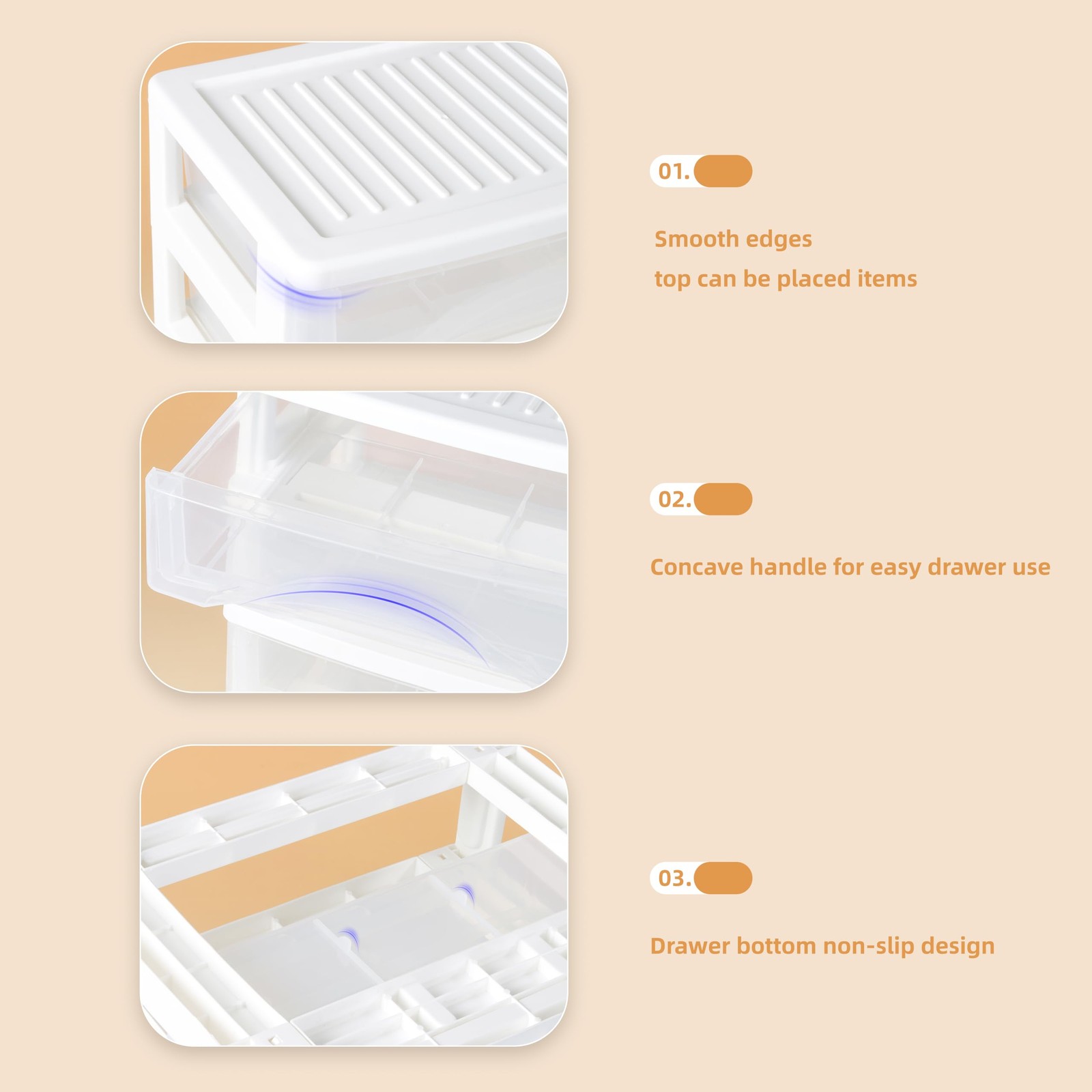 Gonice White Desk 4 Drawer Organizer, Plastic Small White-4T-Small