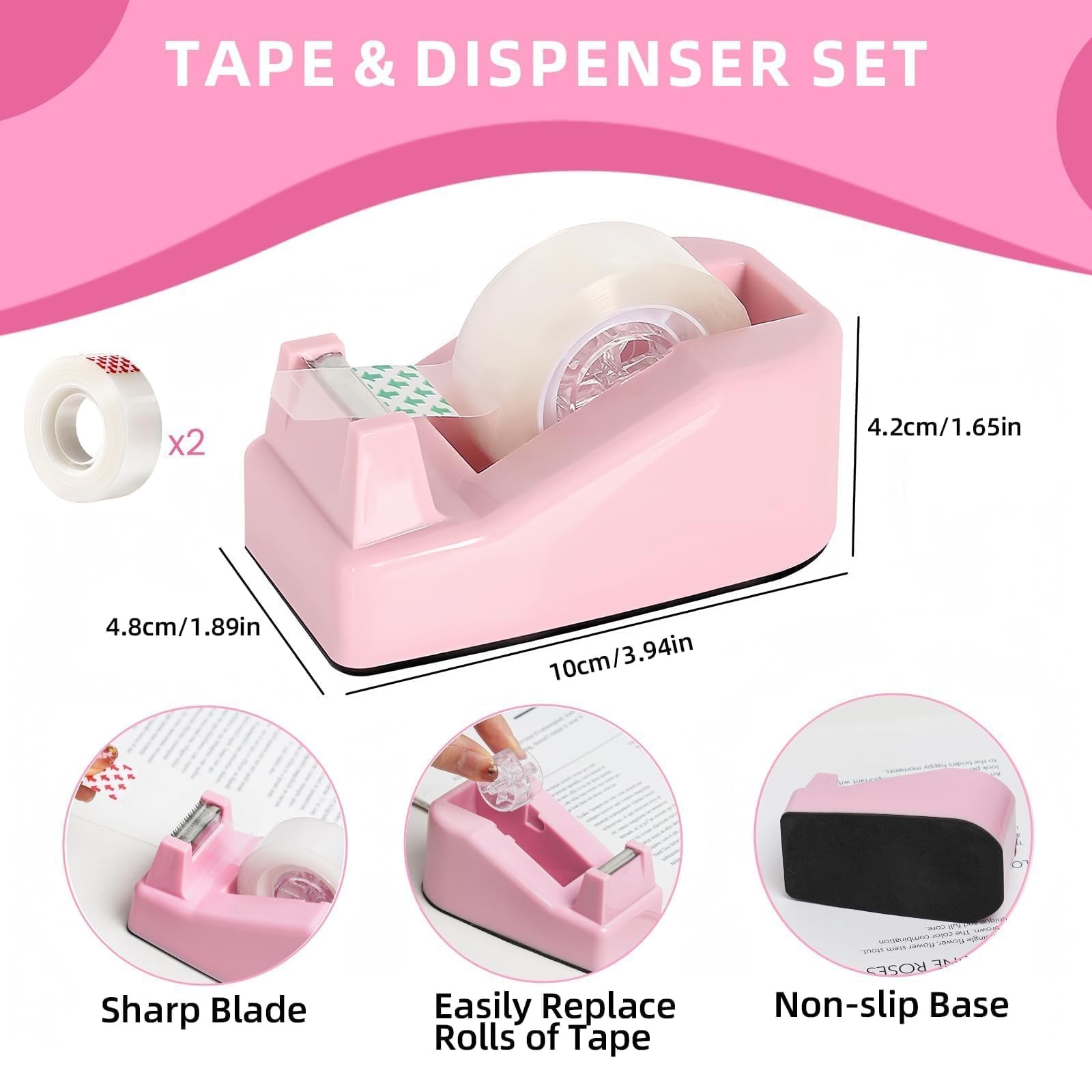 15 PCS Pink Desk Accessories 360 Pen Holder Stapler Tape Dispenser Clips Kit
