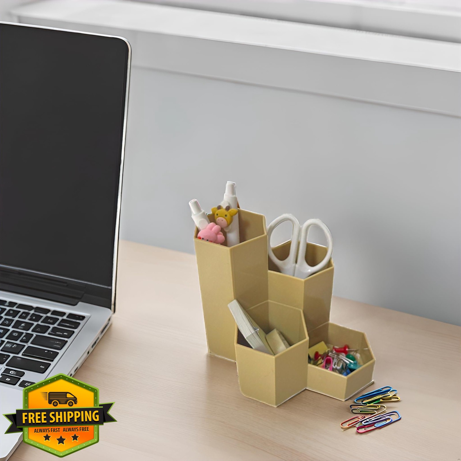 Saikvi L-Shape Beige Pencil Organizer Pen Holder