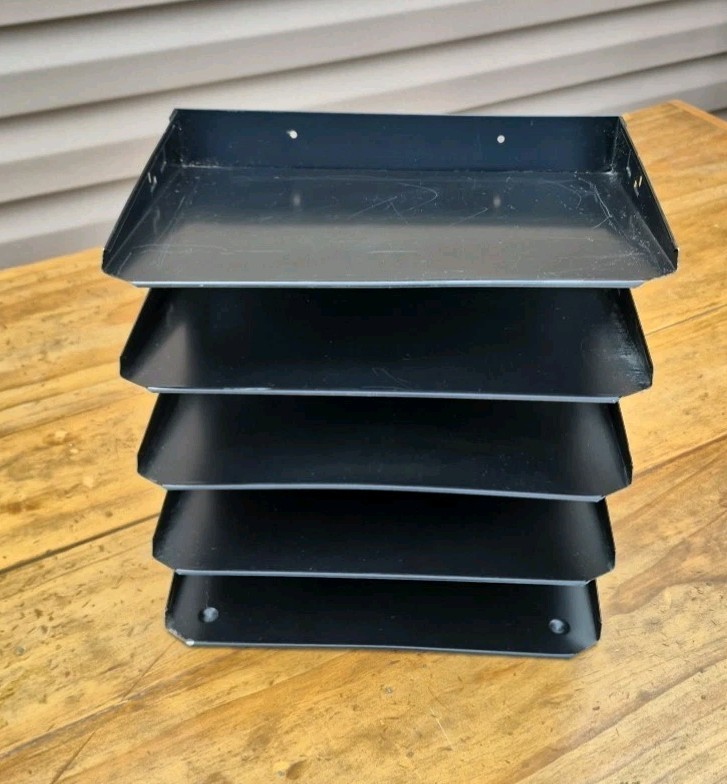 Vintage 5 Tier Shelf Metal Desk File Organizer Black Industrial Hunt Lit-Ning