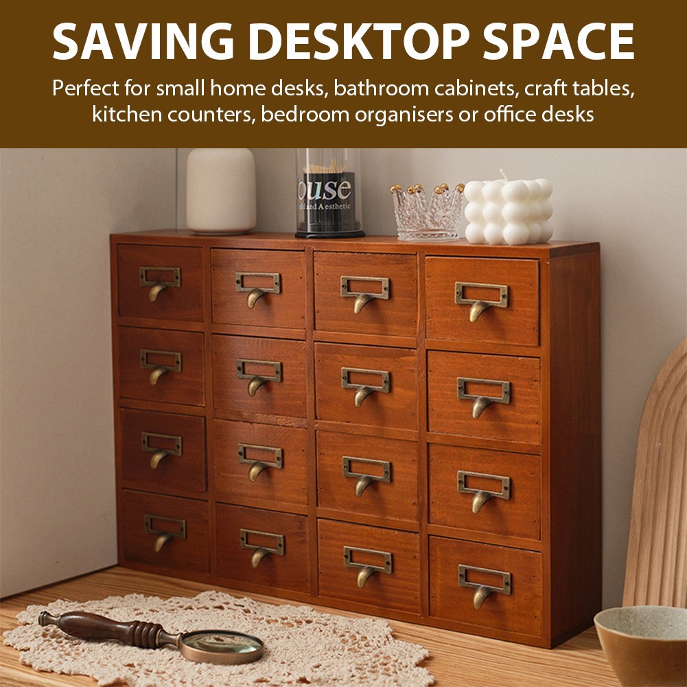 Vintage 16 Drawers Tabletop Library Card Catalog Cabinet Apothecary Storage Box