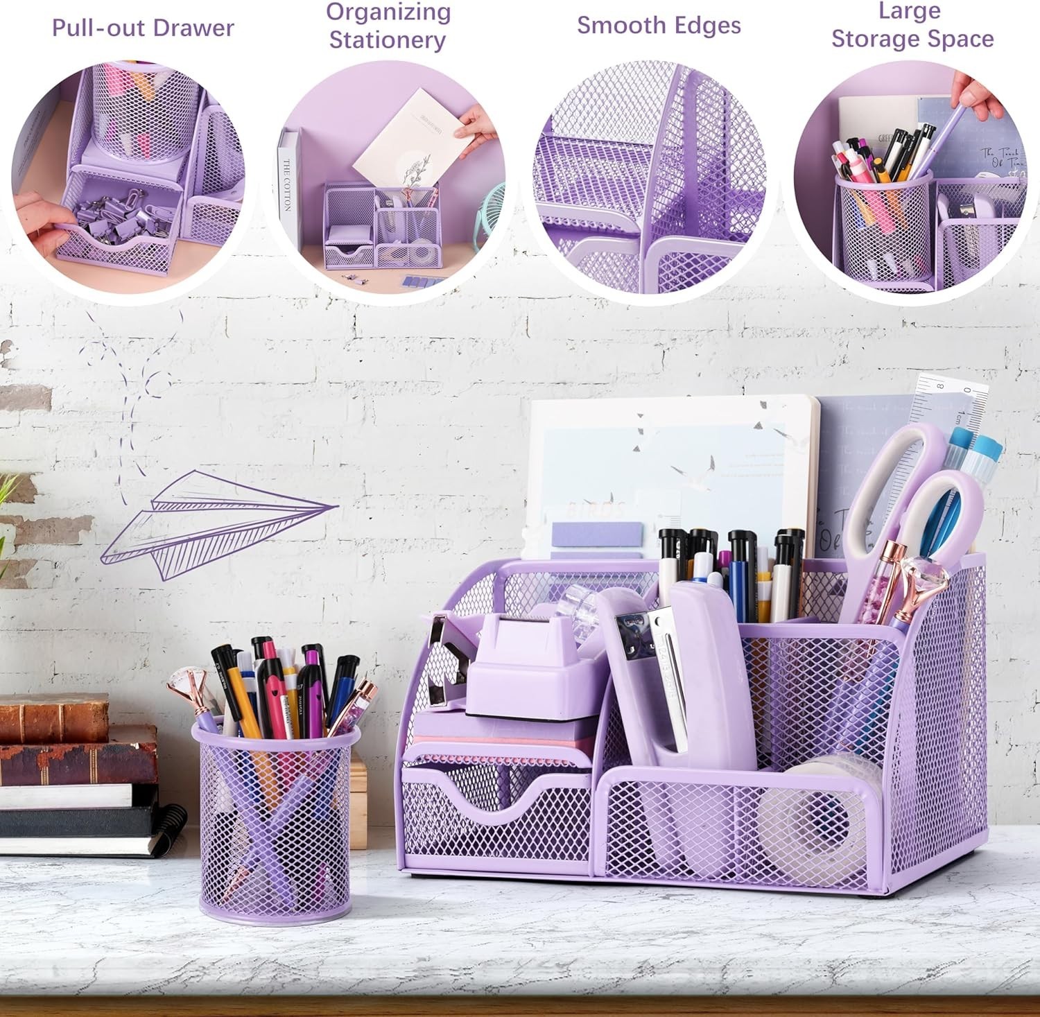 15 Pcs Purple Office Supplies Set Mesh Desk Organizer Accessories Kit include…
