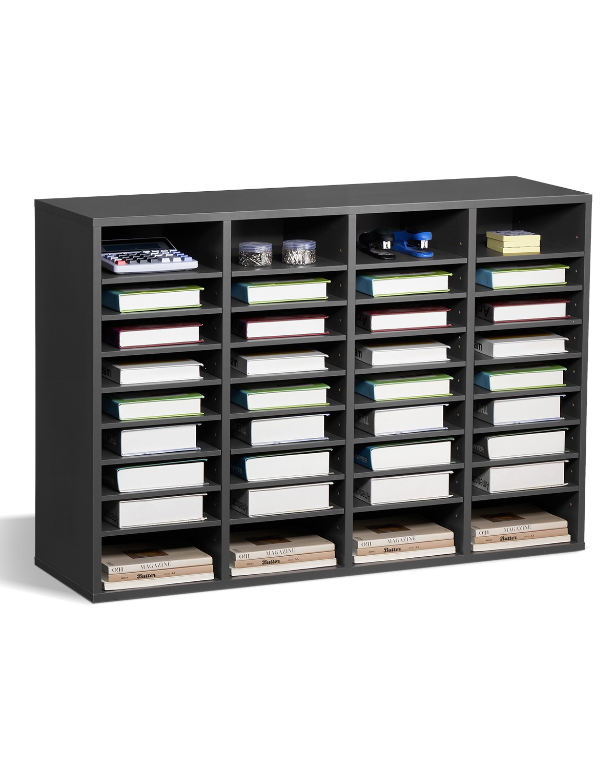 Uimoso Wooden Literature Organizer 36 Compartments with Adjustable Shelves Grey