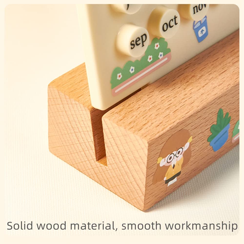 Comihome Wooden Desk Calendar – Perpetual Planner with DIY event Red