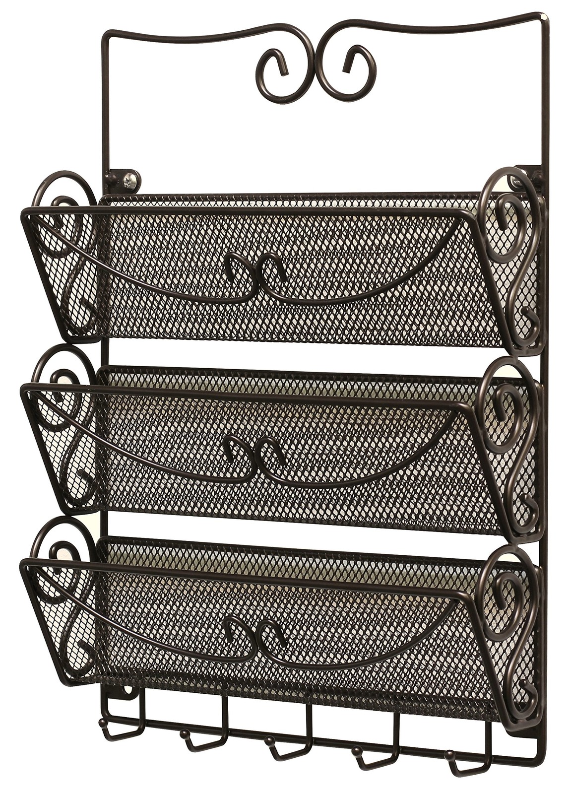 Wall Mail Organizer with 5 Key Holder, 3 Tier, Bronze