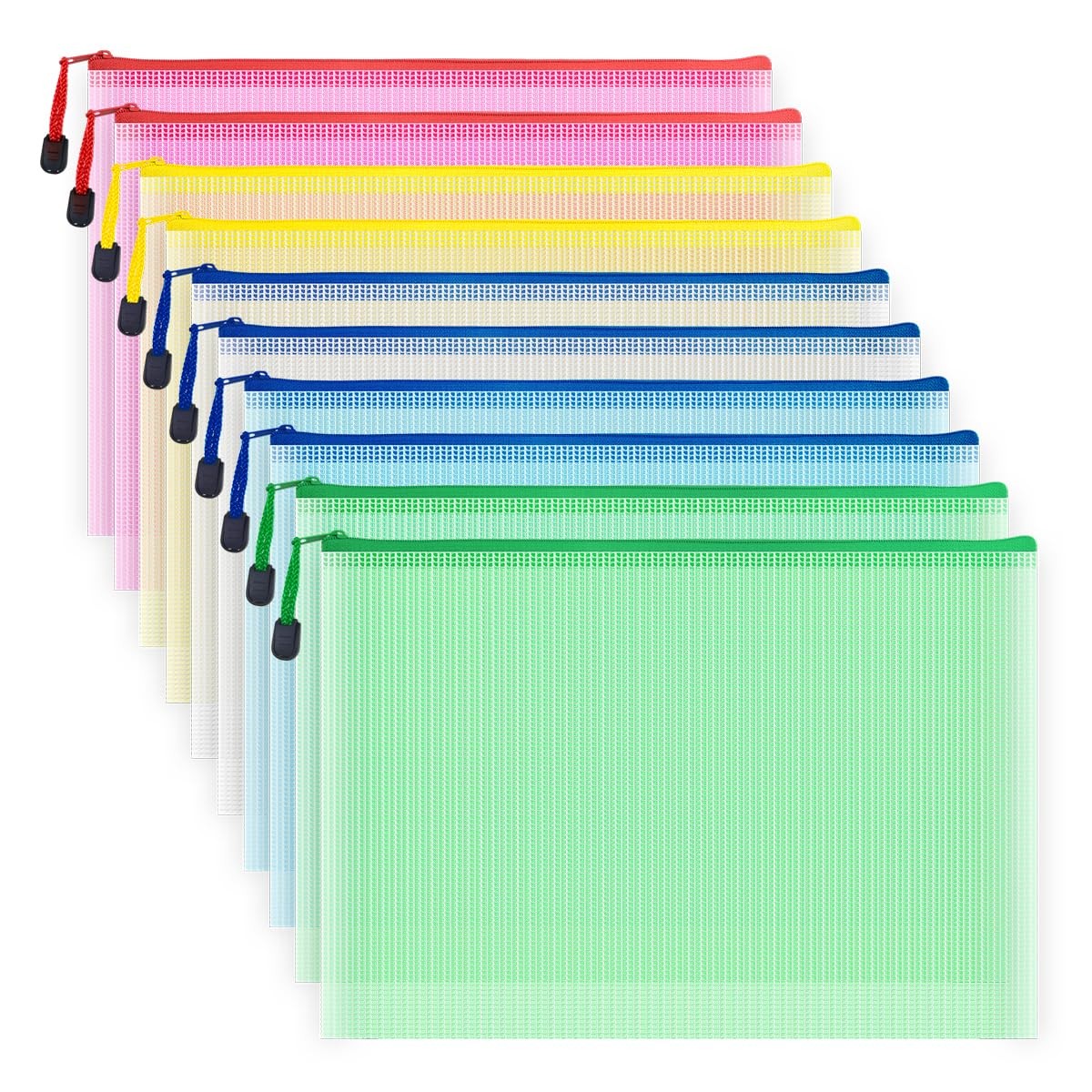 10 Pcs Zipper File Bags, Waterproof Plastic Mesh Pouch for Office School, Boa…
