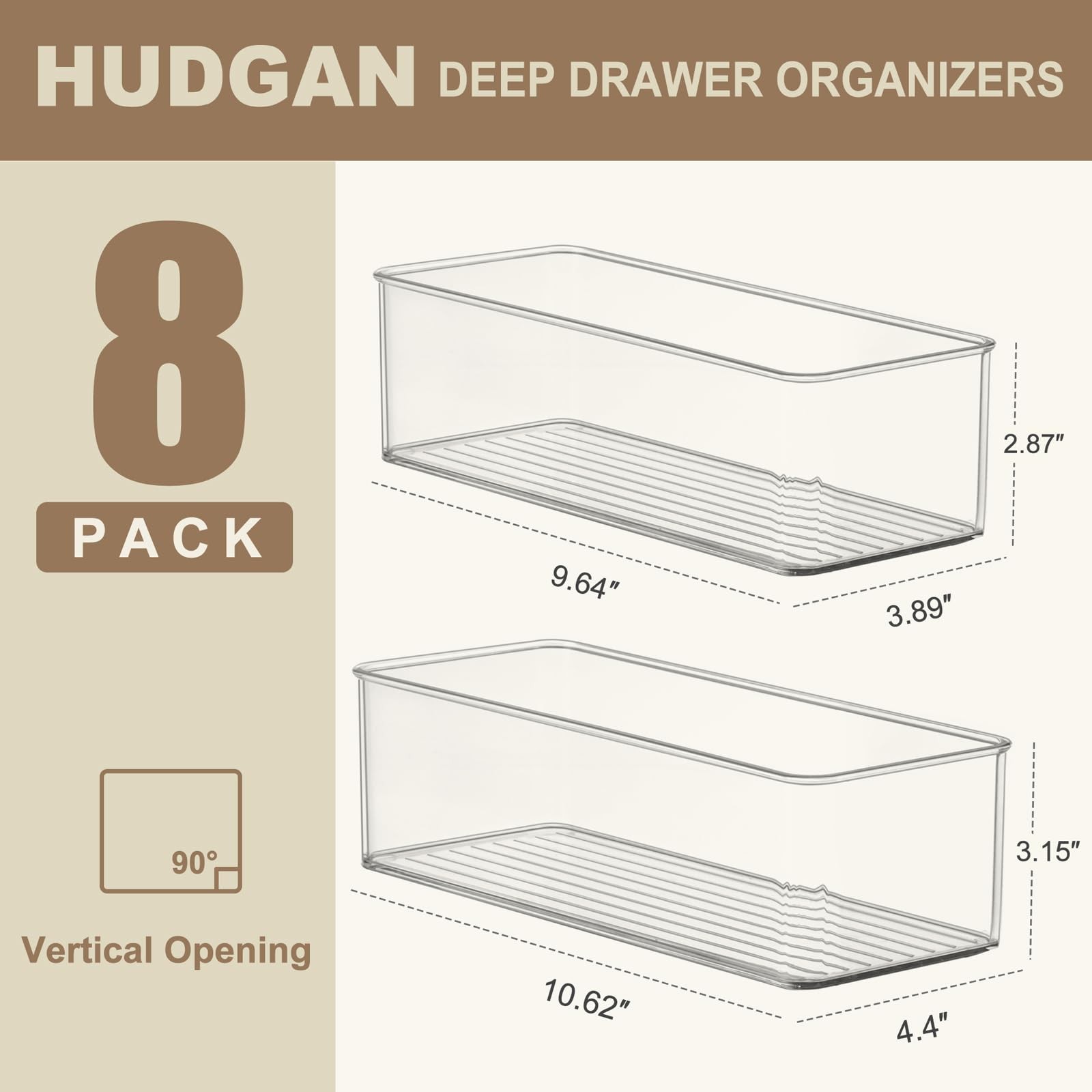 Hudgan 8 Pack Clear Plastic Drawer Organizers Set, 10*4*3/9.6*3.8*2.8,