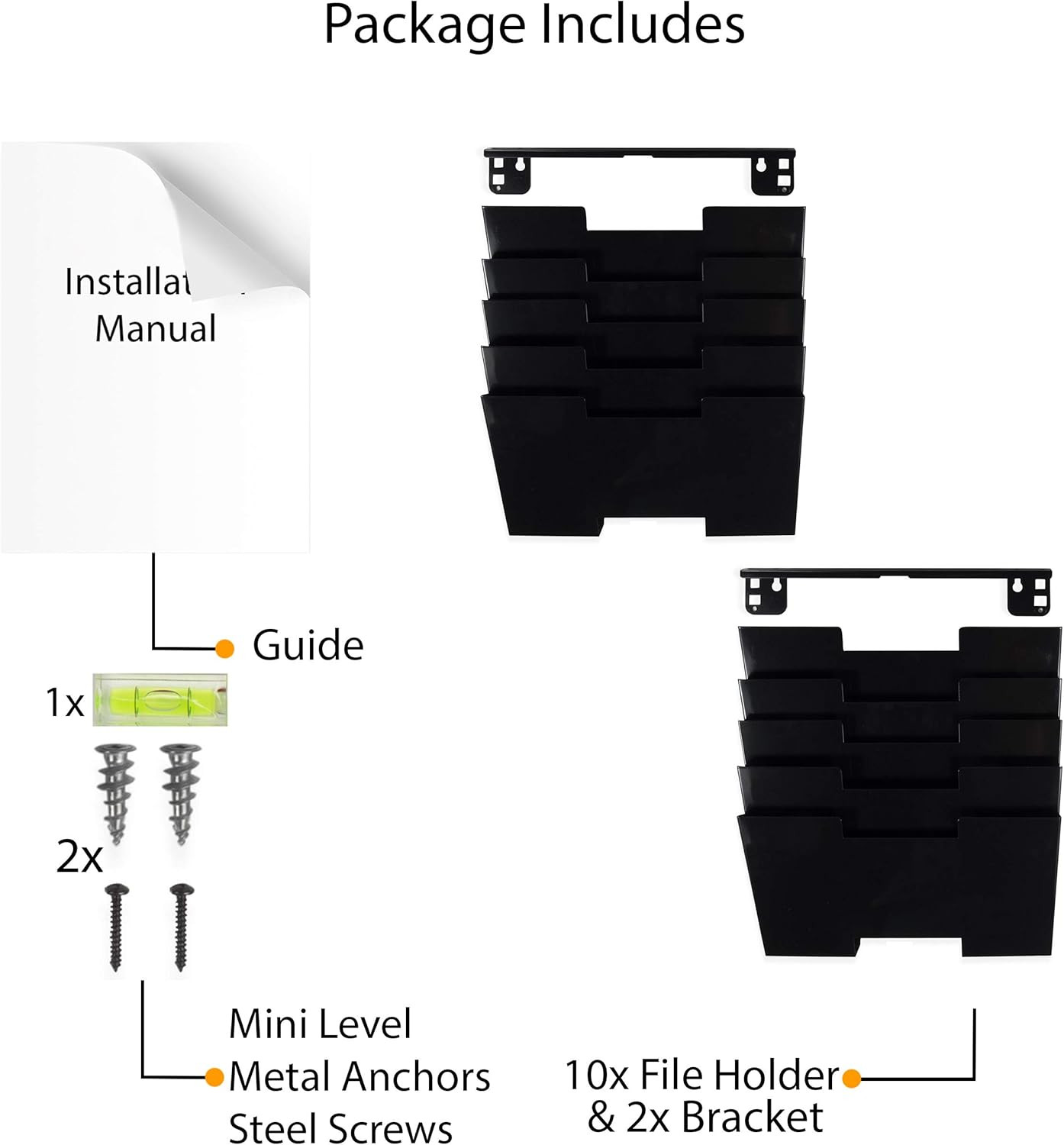 Lisbon 10-Tier Wall Mounted File Holder and Desk Organizer, Metal Black Office O