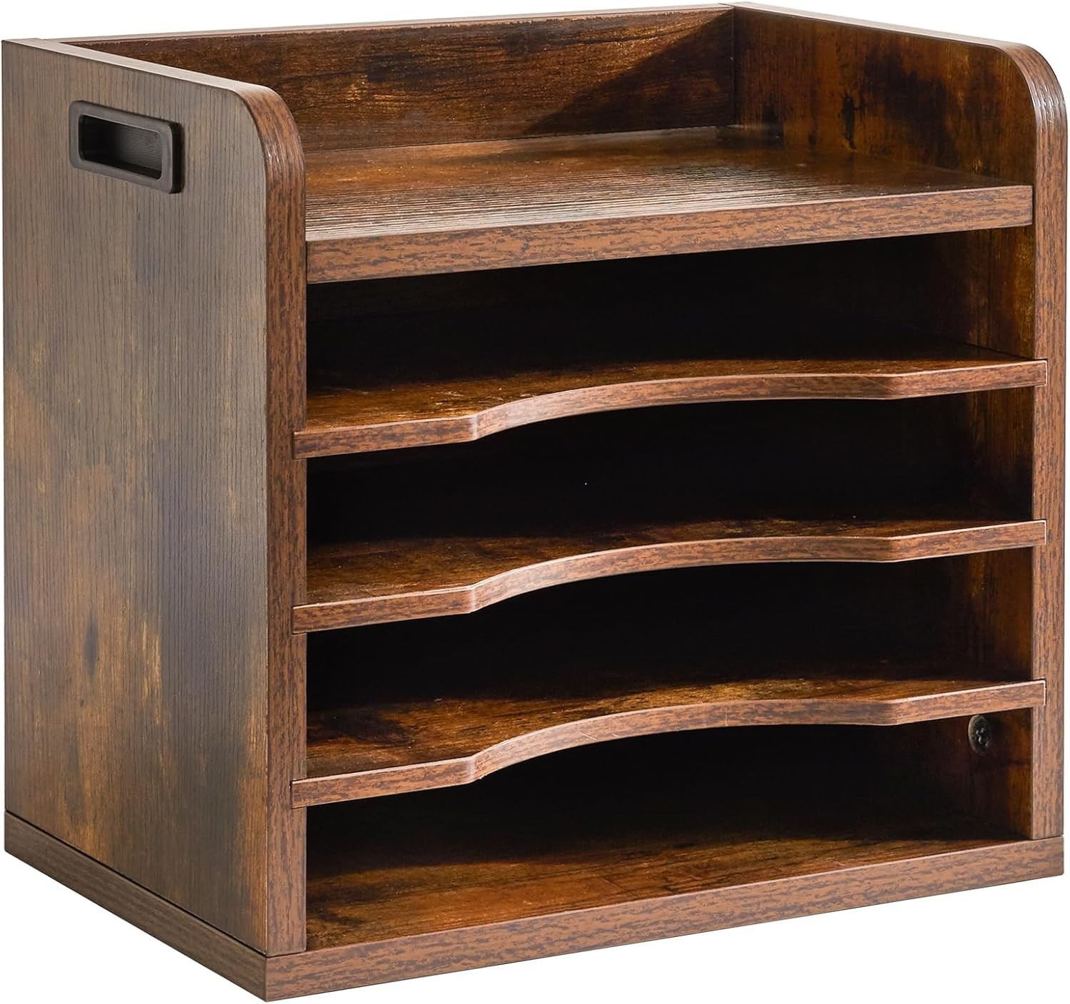 Rustic Brown Adjustable Paper Holder – 5 Tiers with Portable Handle for Offices