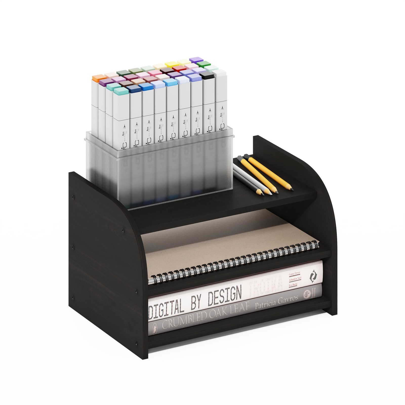 3-Tier Desk Top Organizer W/ Shelves For Papers & Supplies Wood Finish